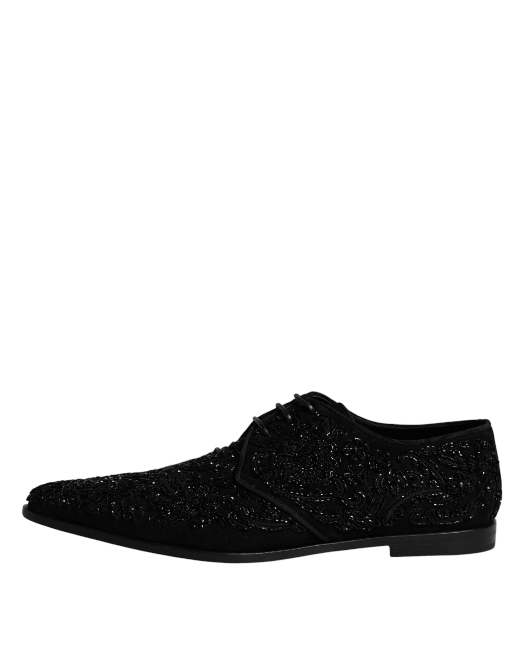 Black Embellished Suede Derby Formal Shoes - ventzia