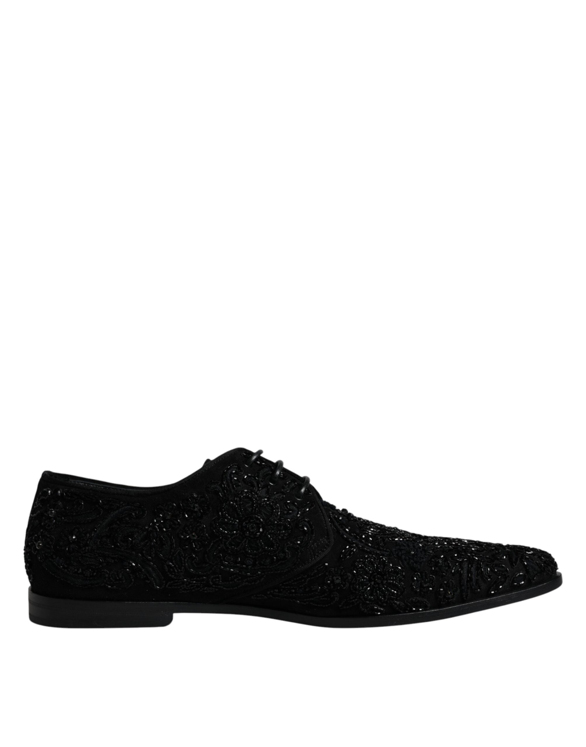 Black Embellished Suede Derby Formal Shoes - ventzia