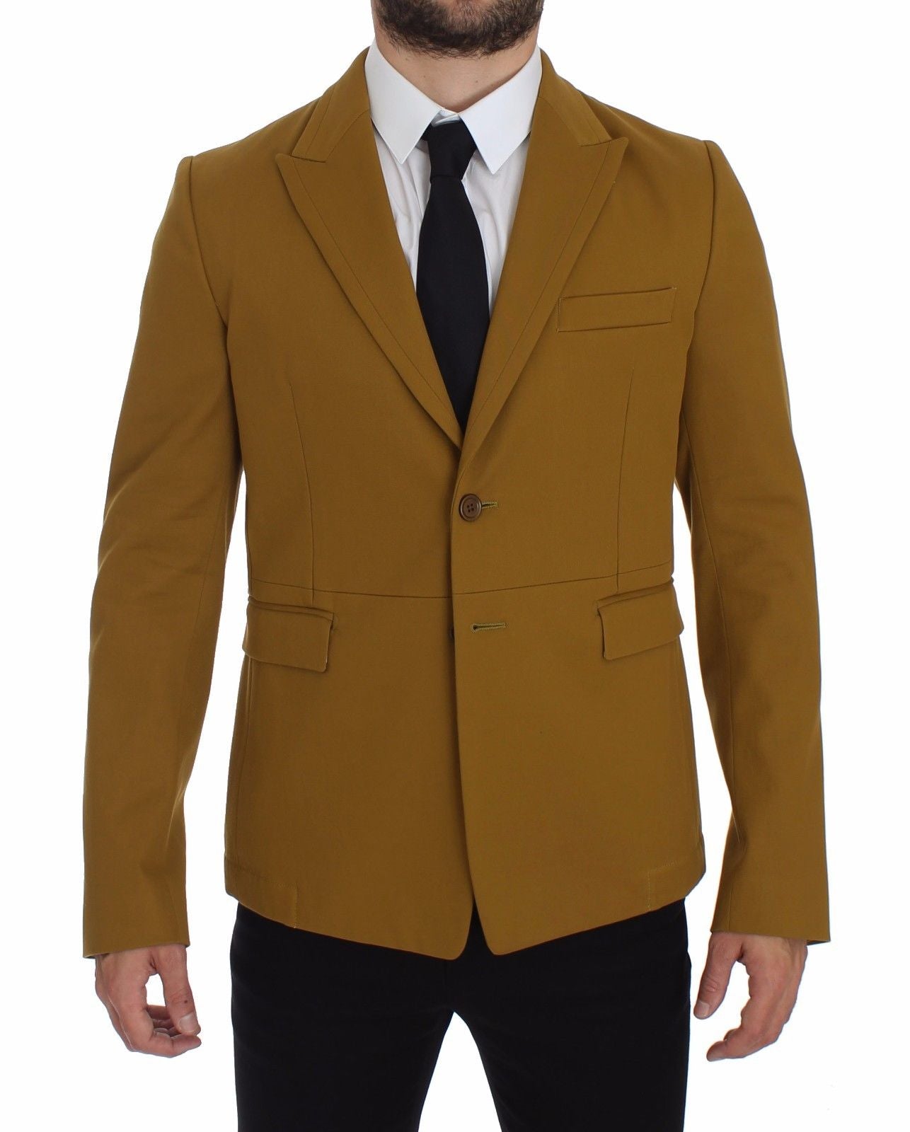 Elegant Yellow Cotton Blend Casual Blazer - ventzia