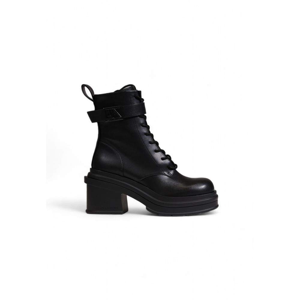 Black Polyester Lace-Up Boots