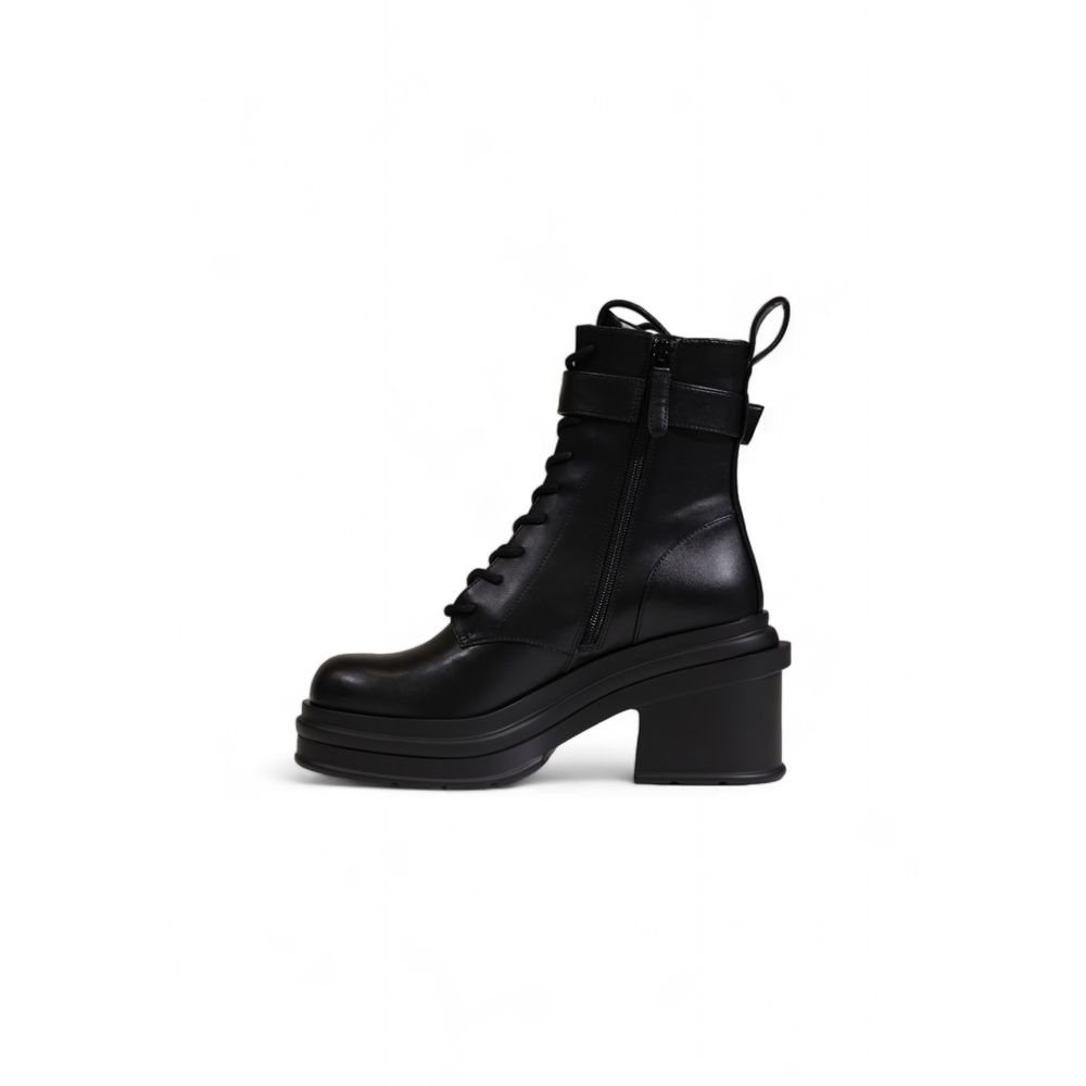 Black Polyester Lace-Up Boots