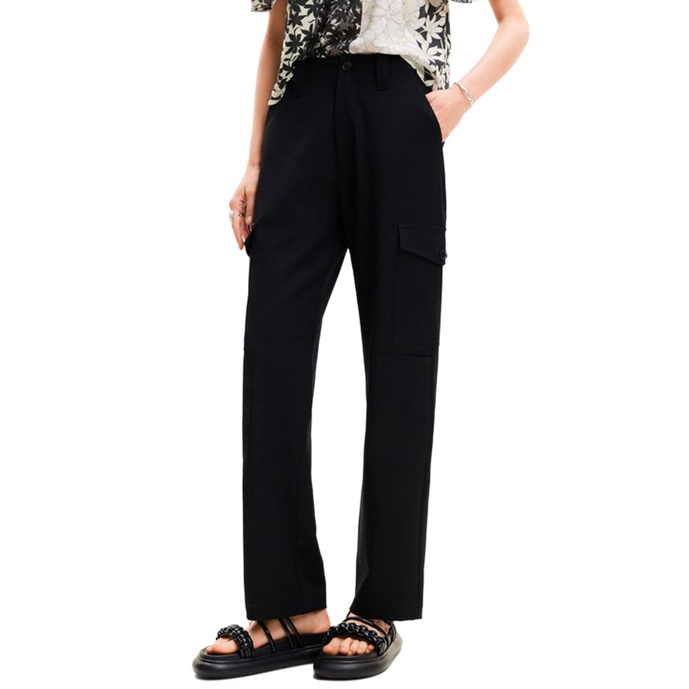 Black Polyester Cropped Pant - ventzia
