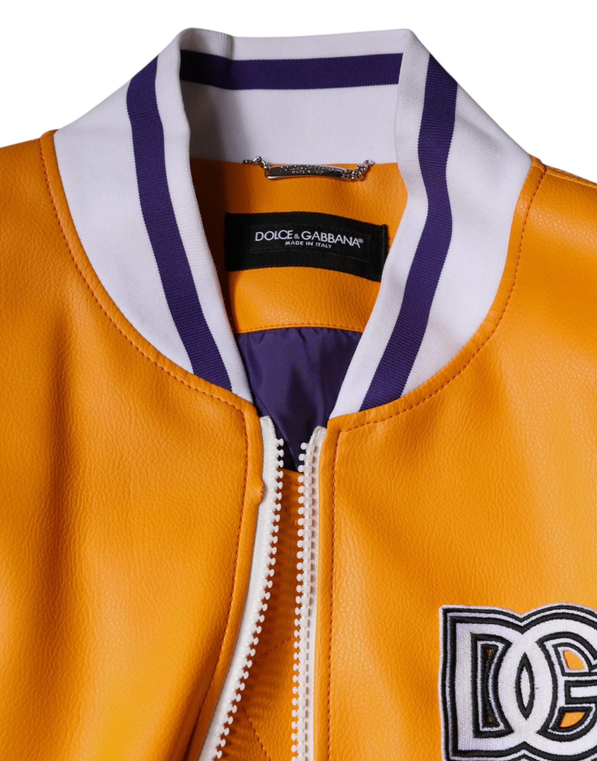 Orange White Full Zip Jersey Bomber Jacket - ventzia
