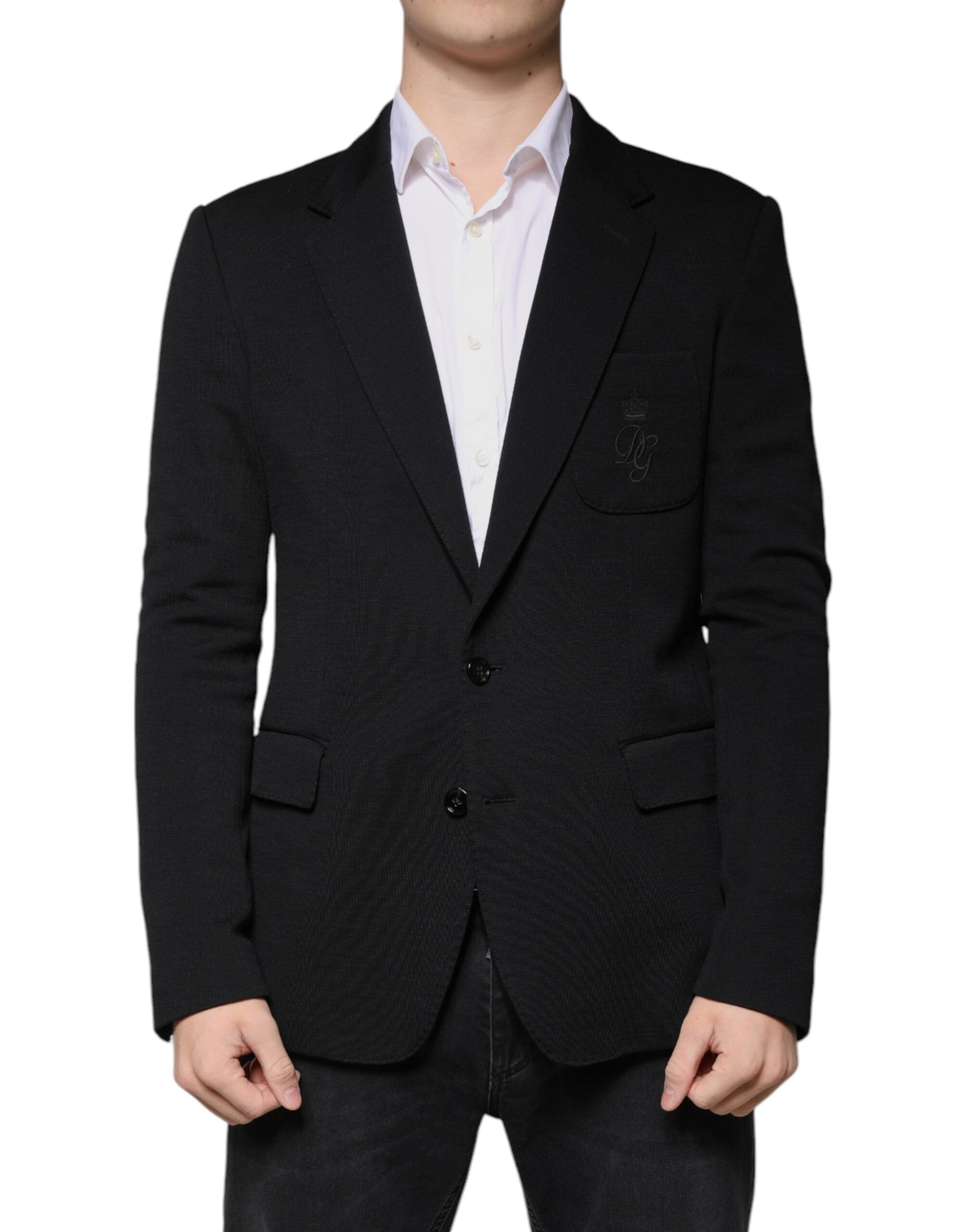 Black Wool Single Breasted Formal Blazer - ventzia