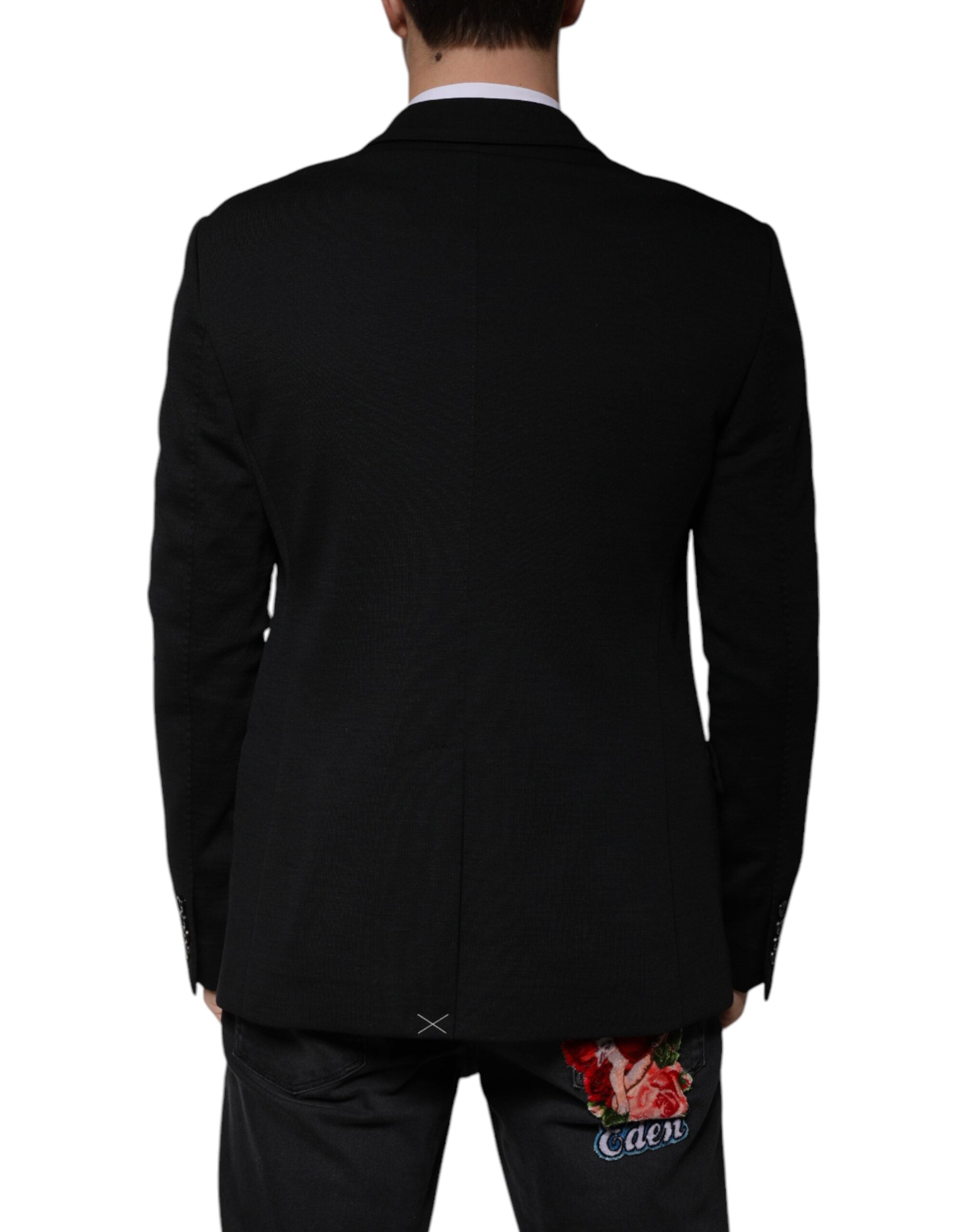 Black Wool Single Breasted Formal Blazer - ventzia