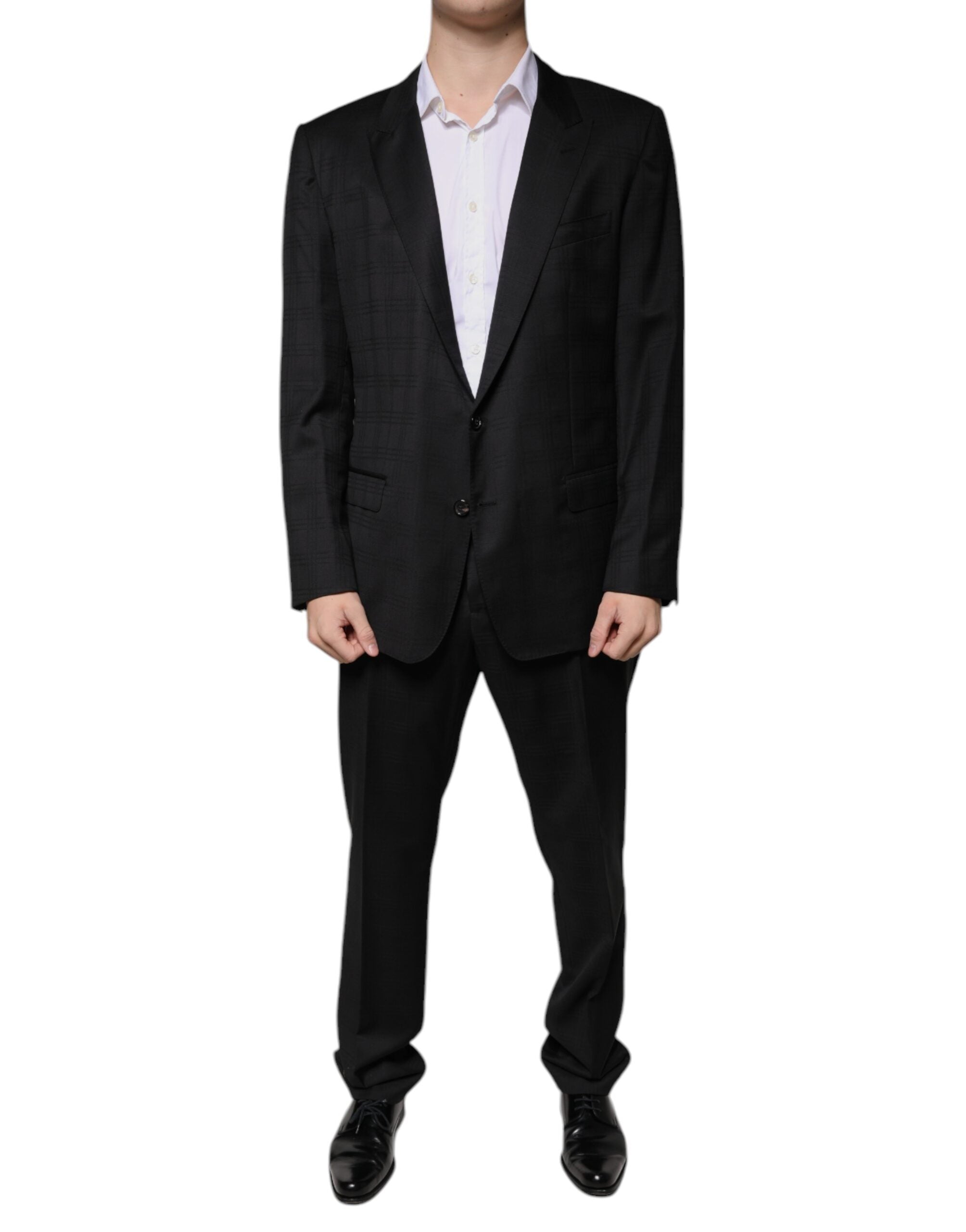 Black Wool Single Breasted Formal Suit - ventzia