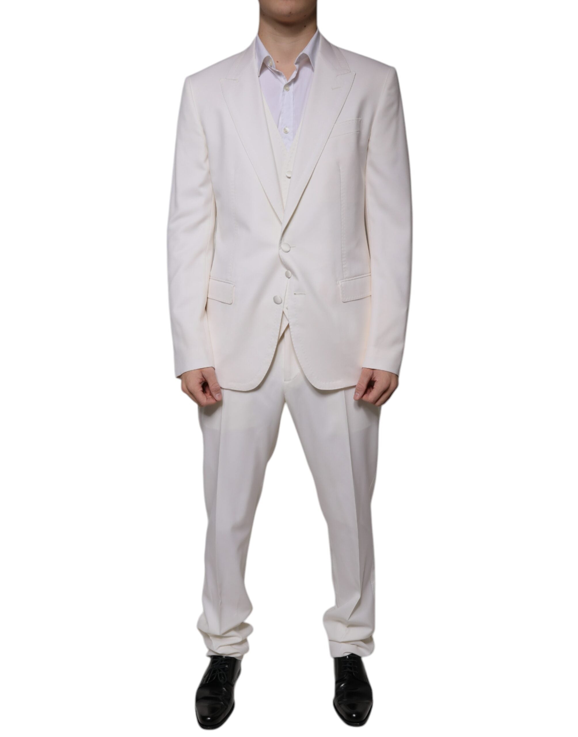 White Wool Silk 3 Piece SlimFit Formal Suit - ventzia