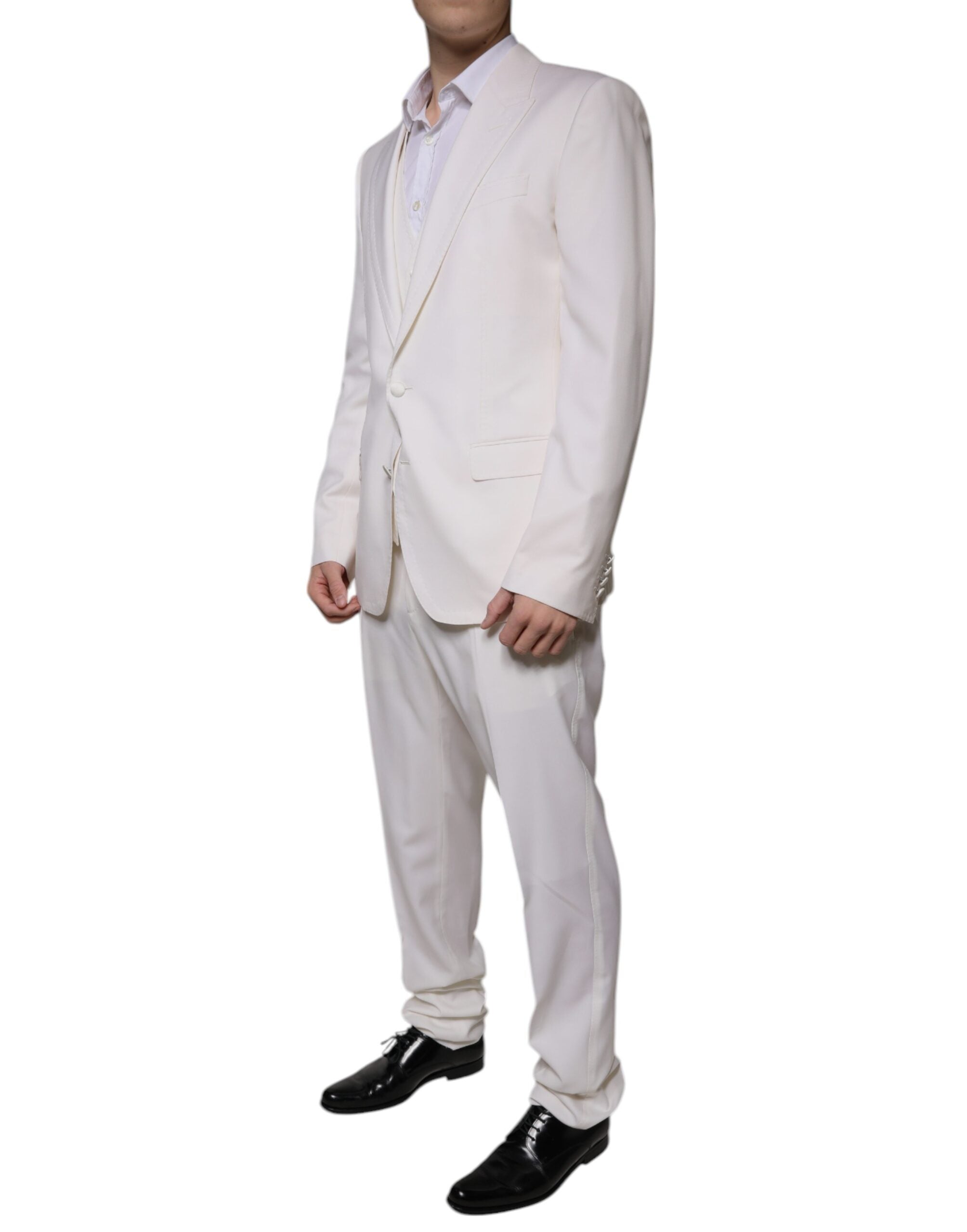 White Wool Silk 3 Piece SlimFit Formal Suit - ventzia