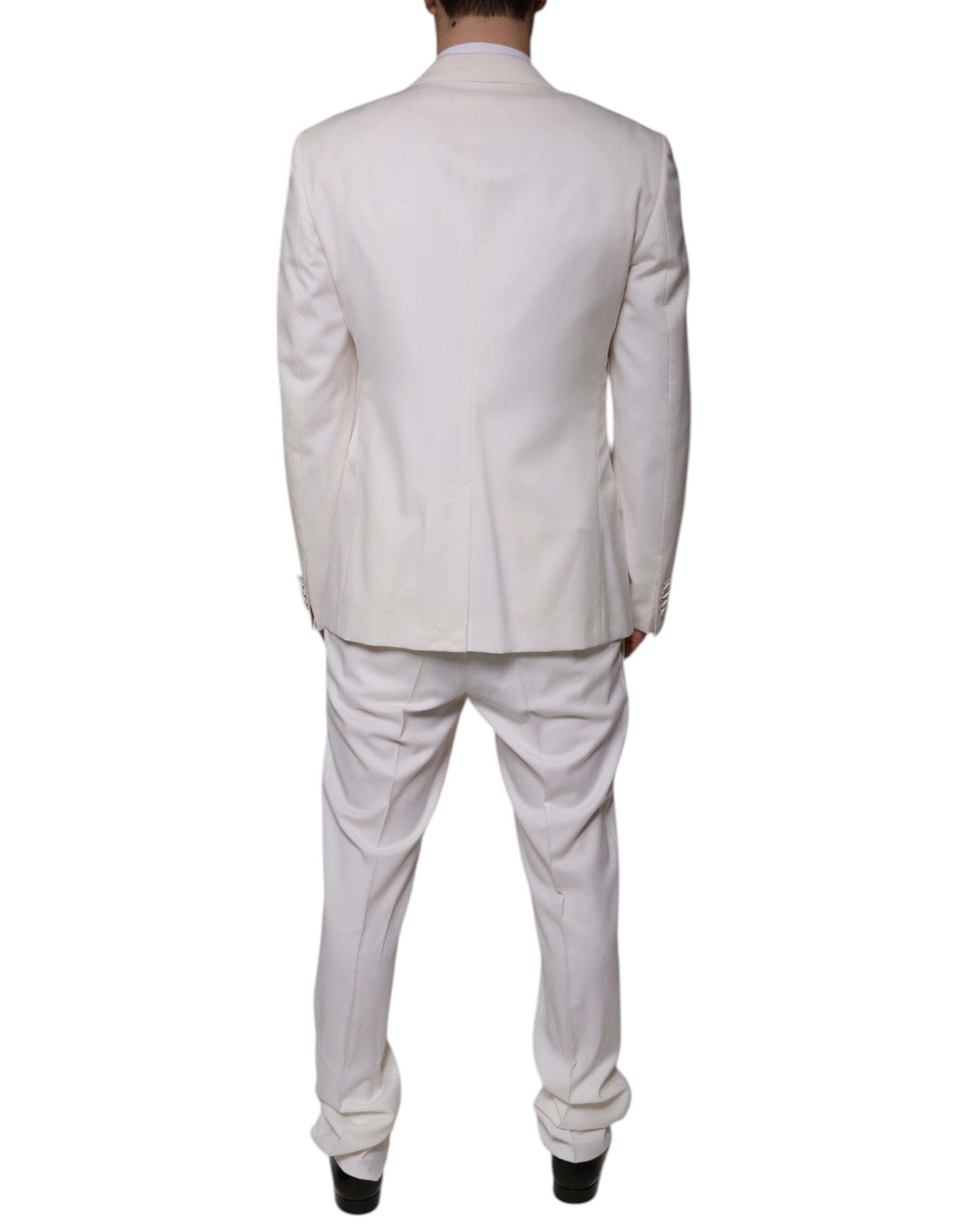 White Wool Silk 3 Piece SlimFit Formal Suit - ventzia