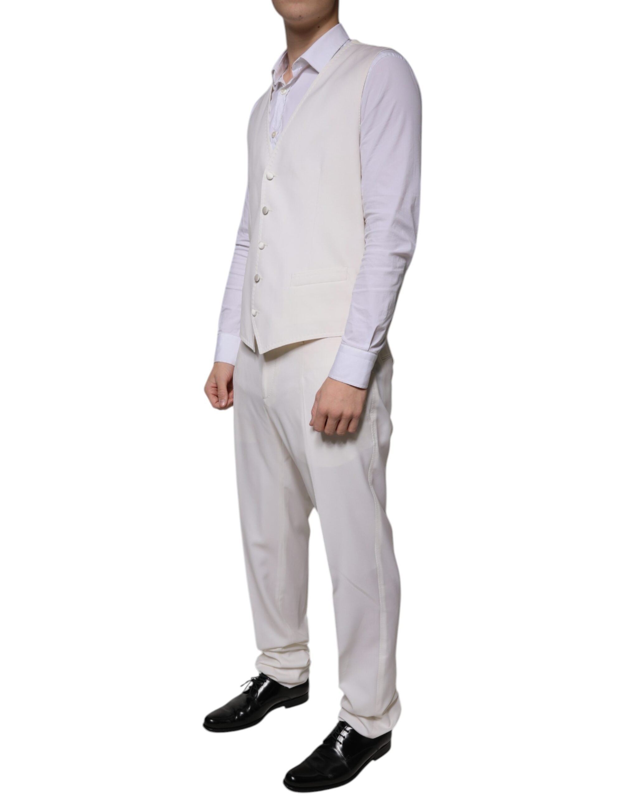 White Wool Silk 3 Piece SlimFit Formal Suit - ventzia