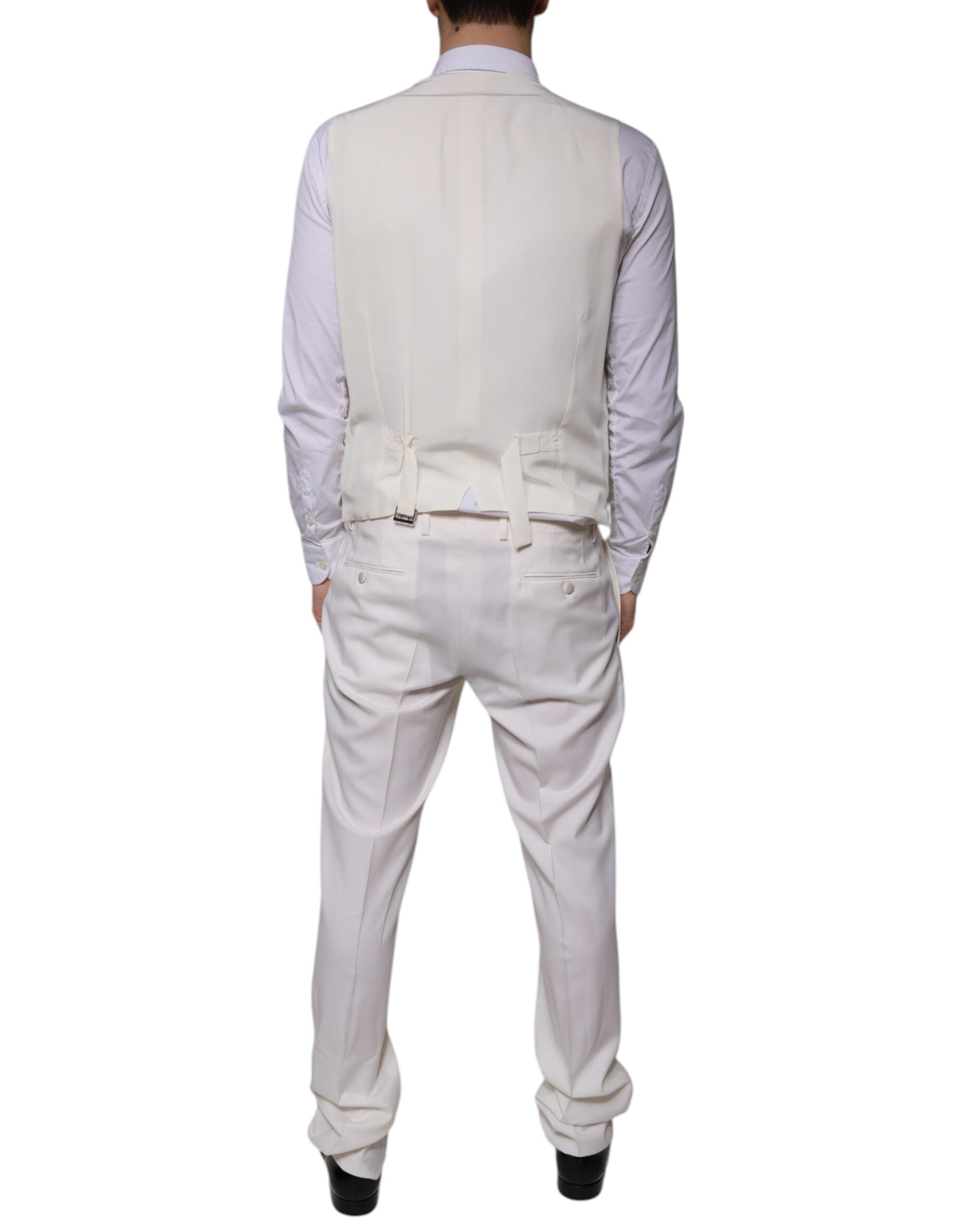 White Wool Silk 3 Piece SlimFit Formal Suit - ventzia