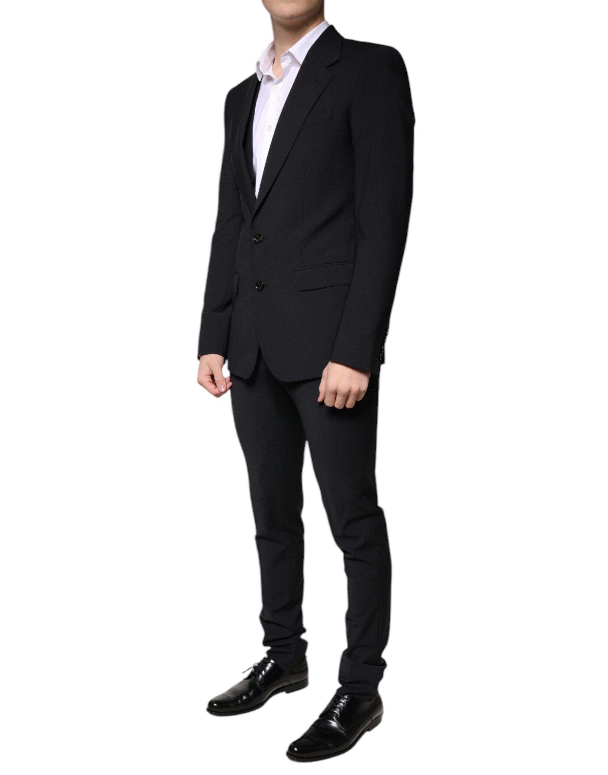 Black Wool 3 Piece Slim Fit Formal Men Suit - ventzia