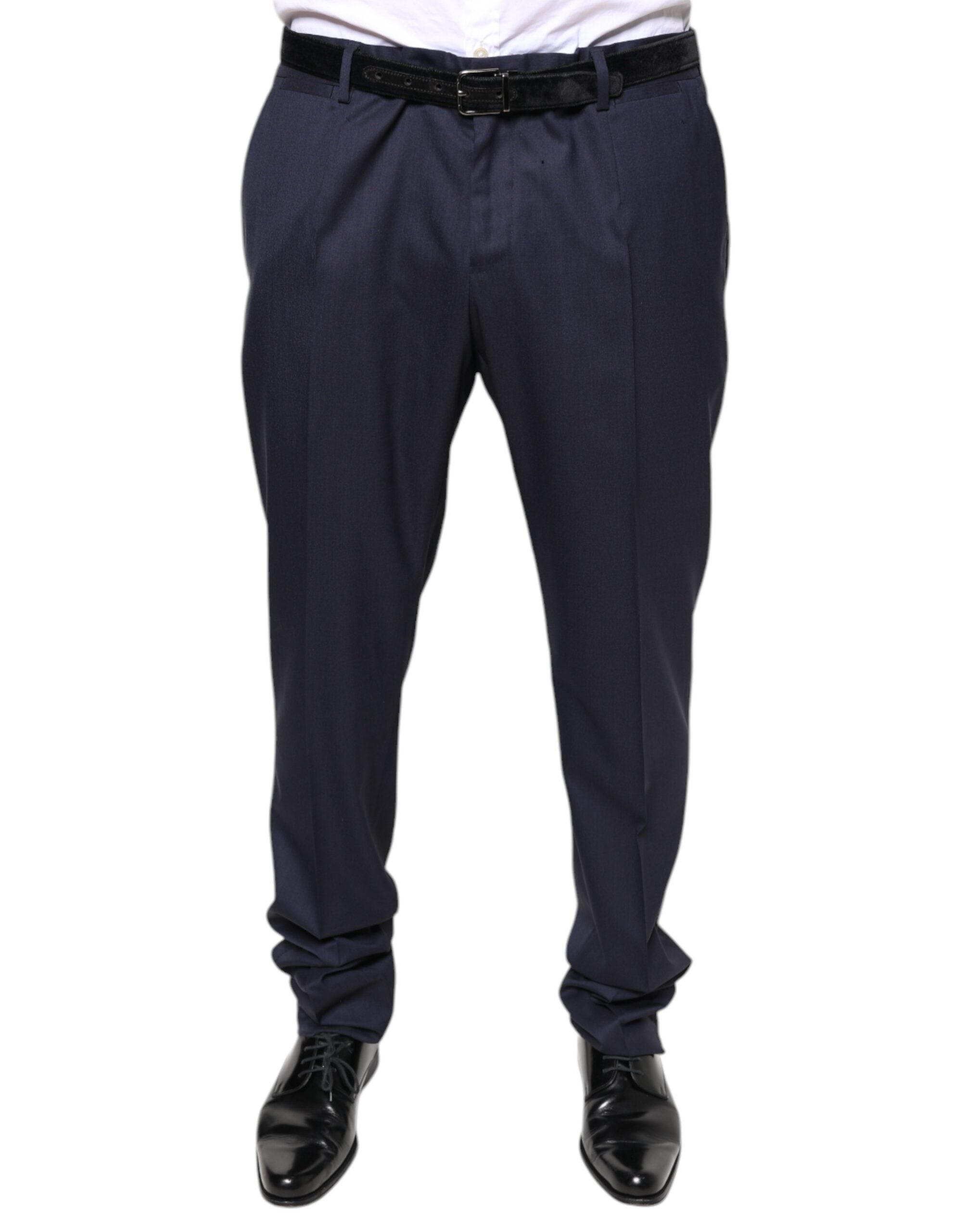 Blue Wool Skinny Formal Dress Pants - ventzia