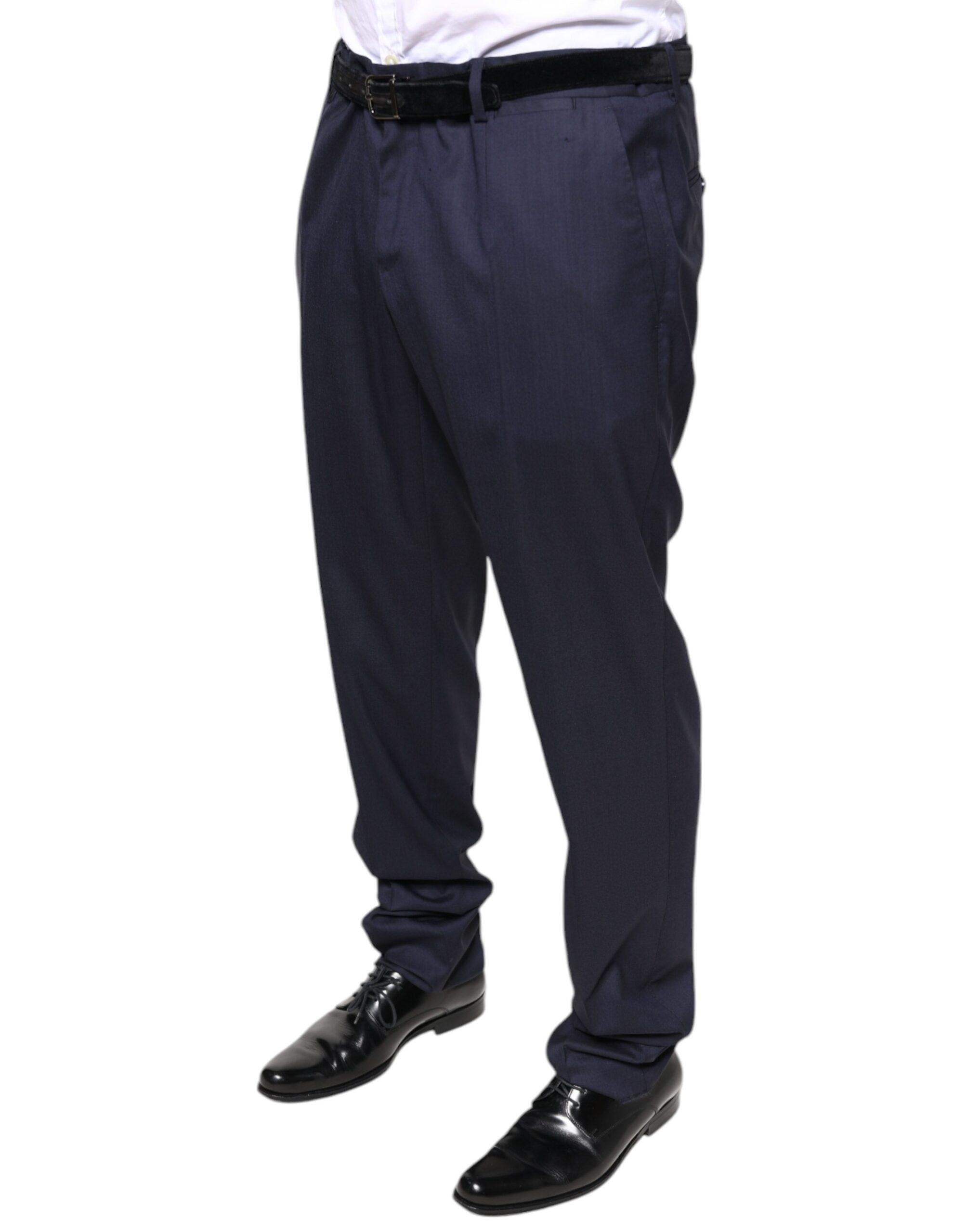 Blue Wool Skinny Formal Dress Pants - ventzia