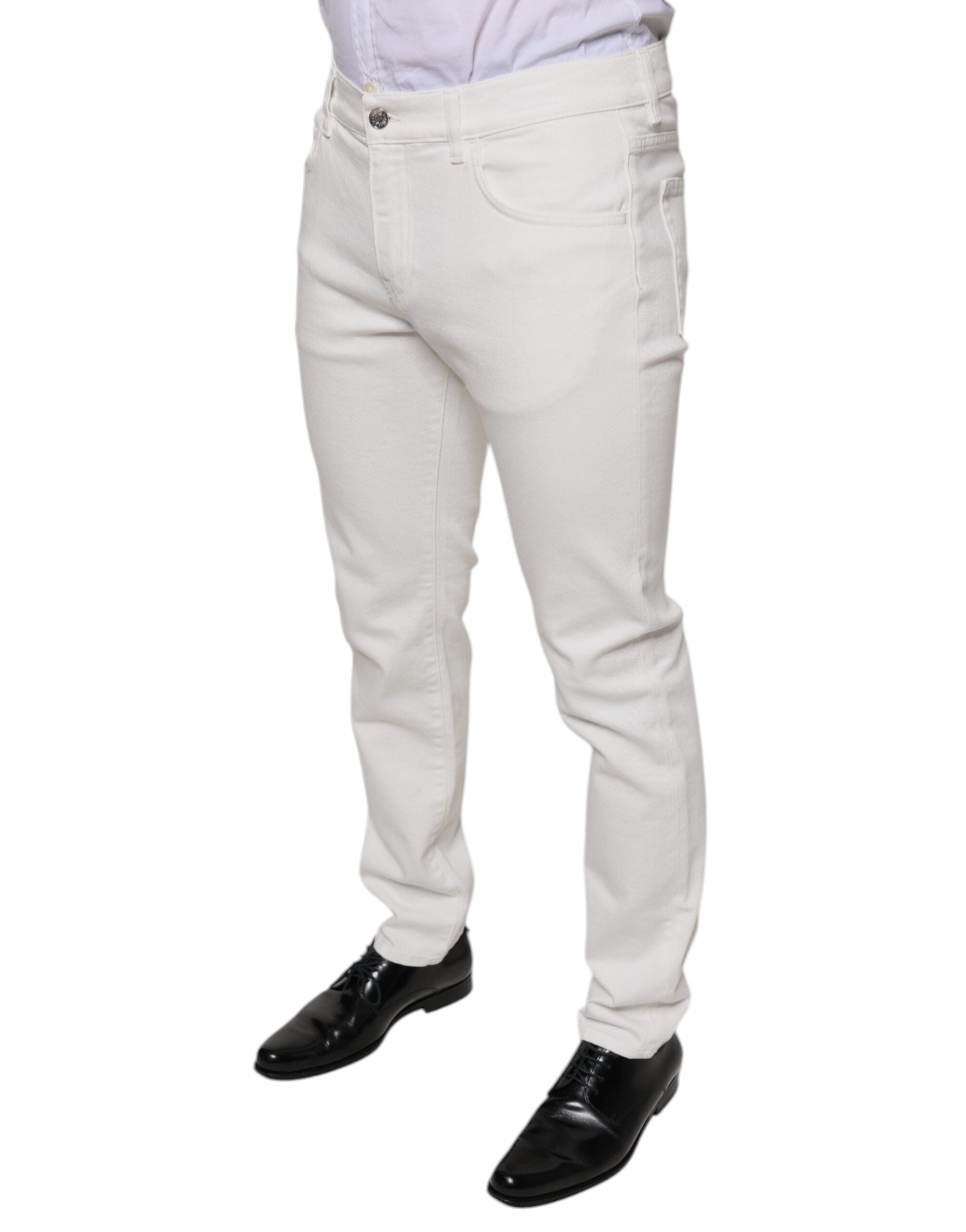 White Cotton Skinny Slim Men Denim Jeans - ventzia