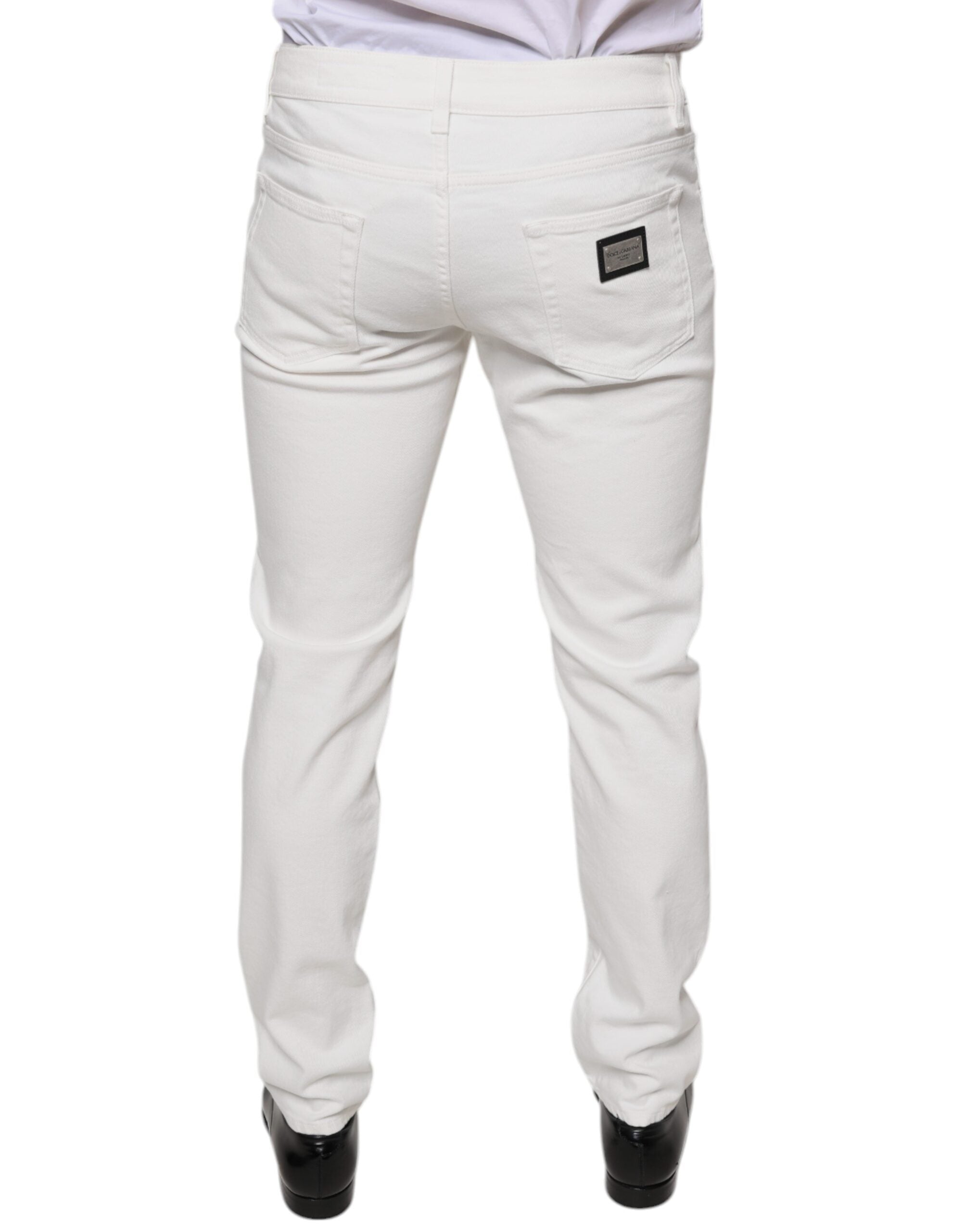 White Cotton Skinny Slim Men Denim Jeans - ventzia