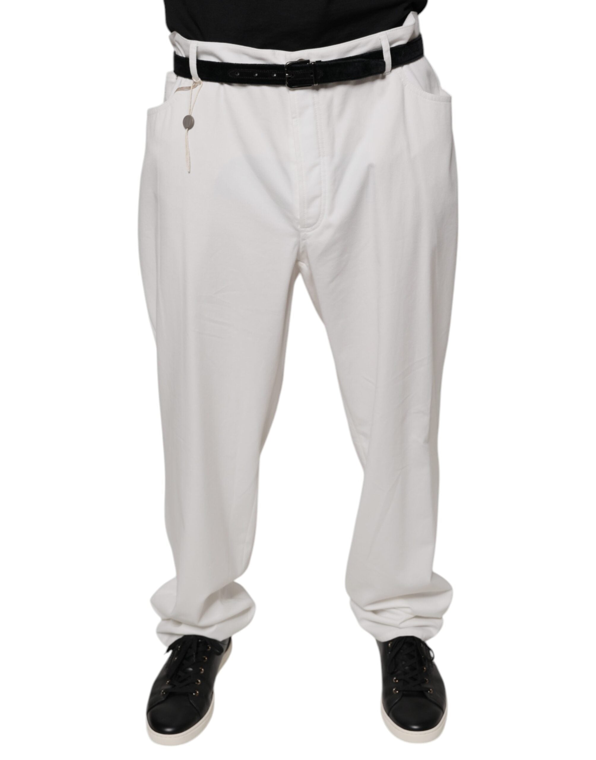 White Cotton Men Dress Tapered Pants - ventzia