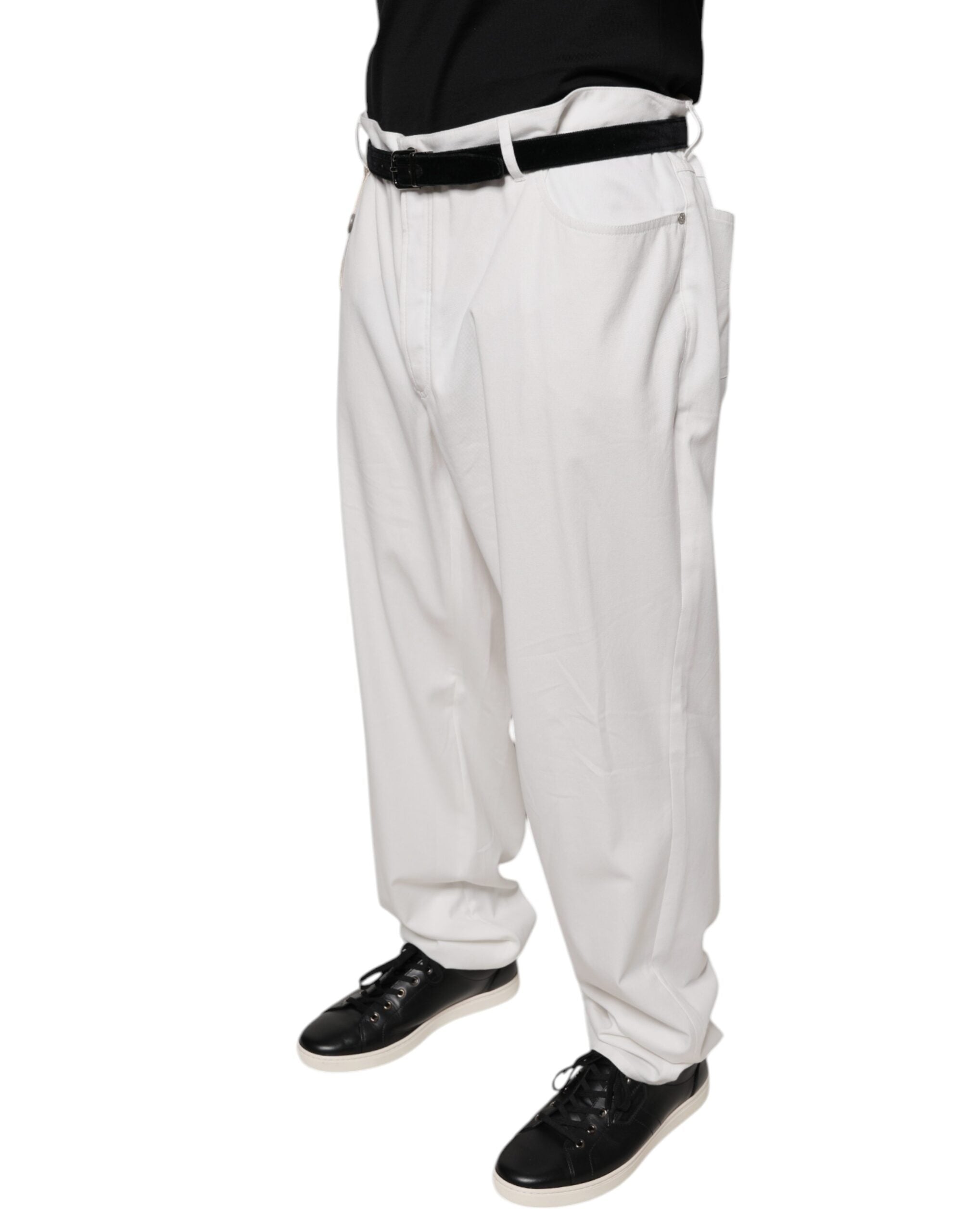 White Cotton Men Dress Tapered Pants - ventzia