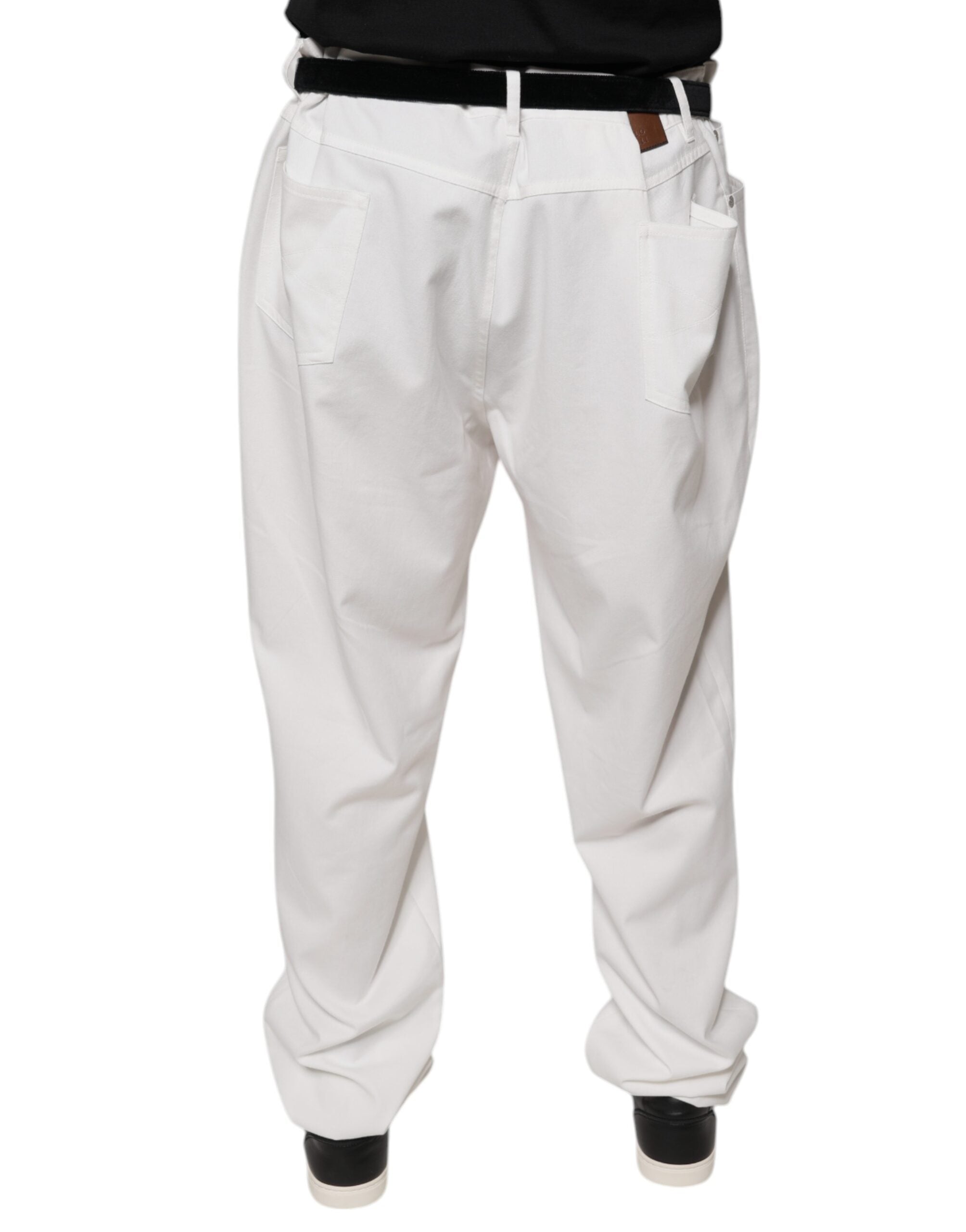White Cotton Men Dress Tapered Pants - ventzia
