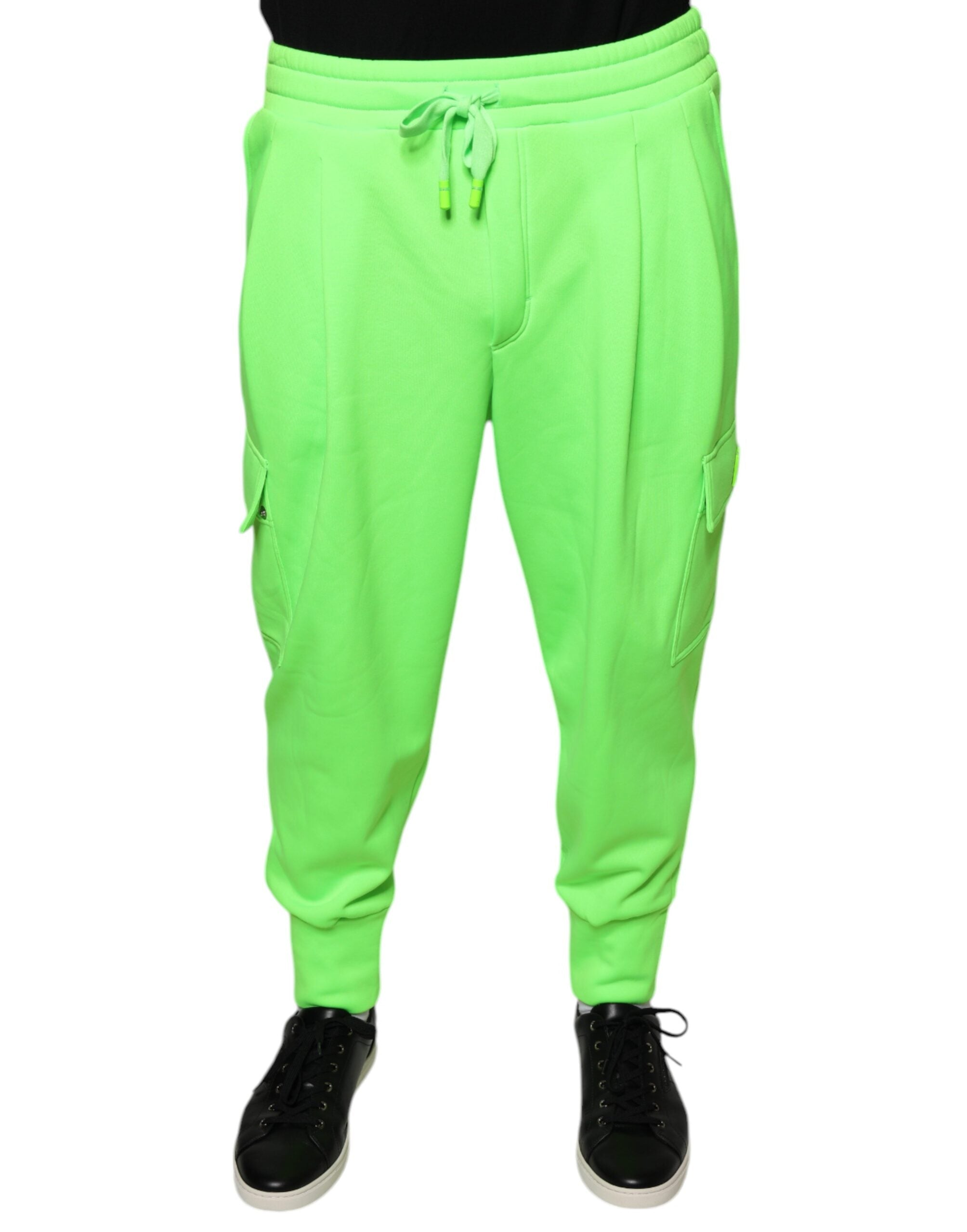 Neon Green Polyester Cargo Jogger Sweatpants Pants - ventzia