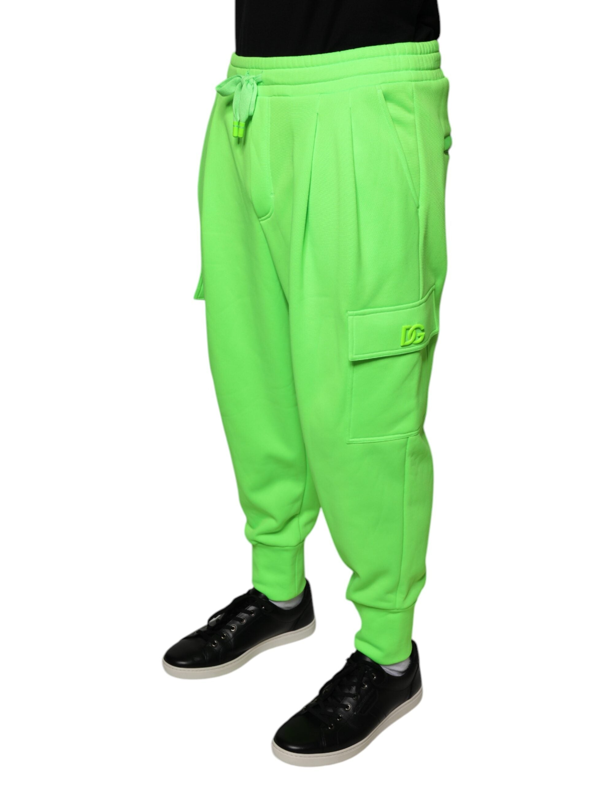 Neon Green Polyester Cargo Jogger Sweatpants Pants - ventzia