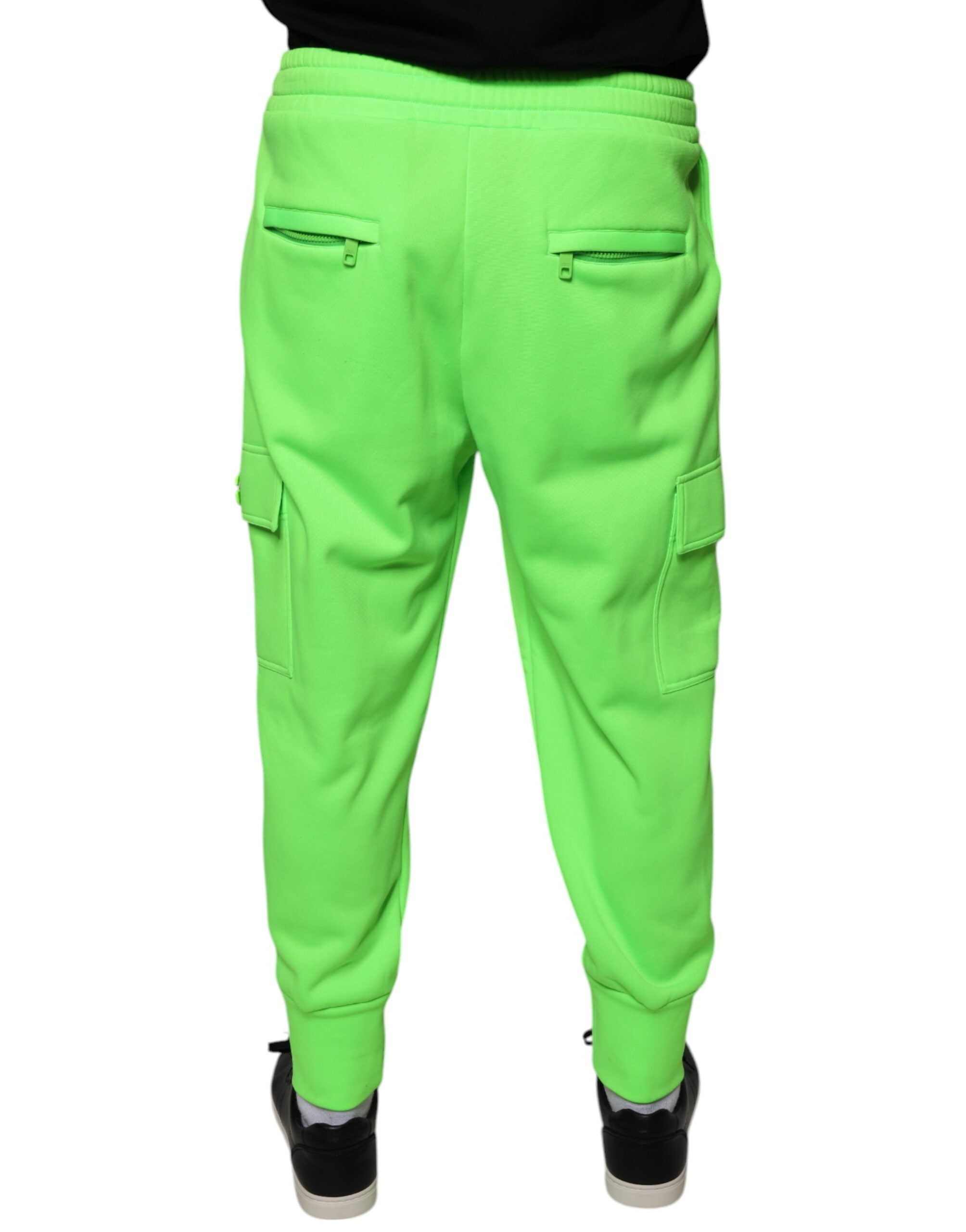 Neon Green Polyester Cargo Jogger Sweatpants Pants - ventzia