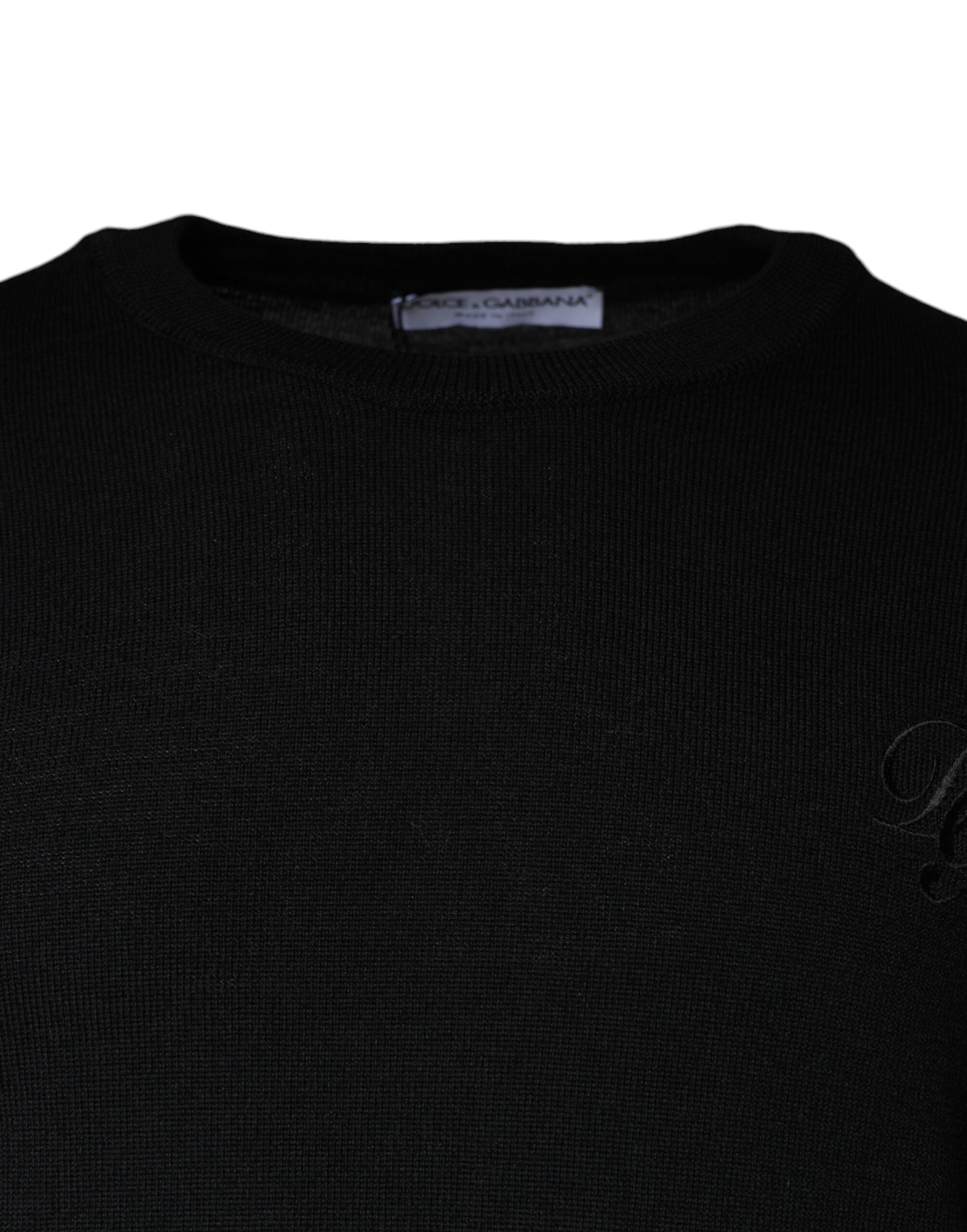 Black Wool Knit Crew Neck Pullover Sweater - ventzia