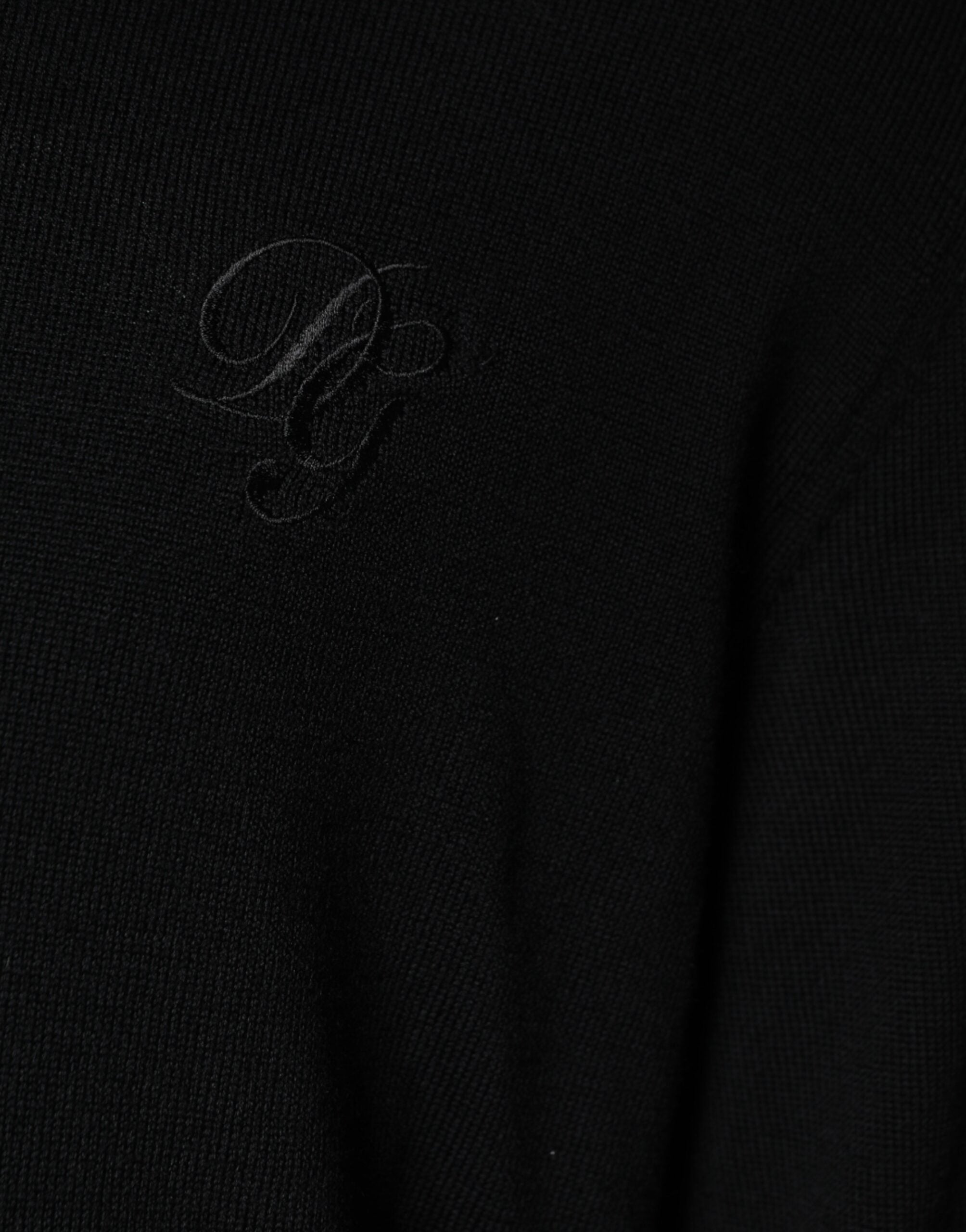 Black Wool Knit Crew Neck Pullover Sweater - ventzia