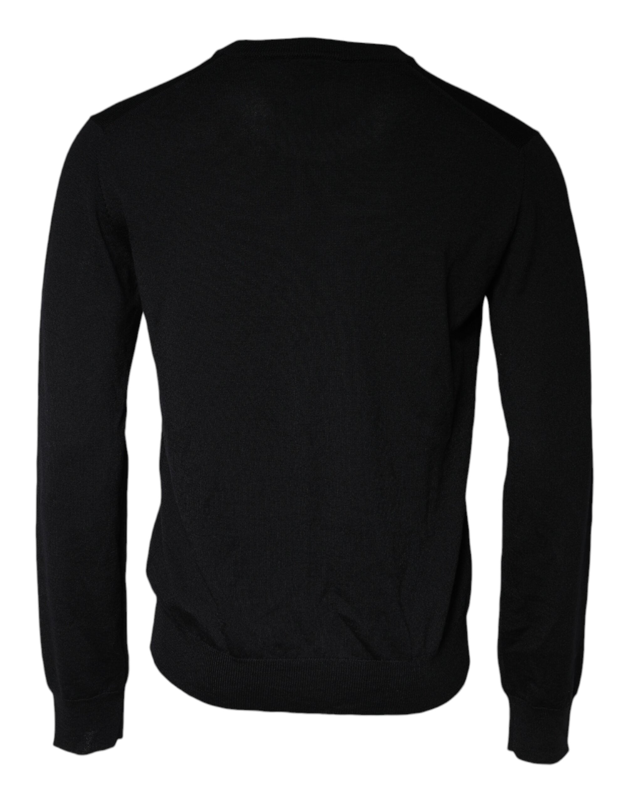 Black Wool Knit Crew Neck Pullover Sweater - ventzia