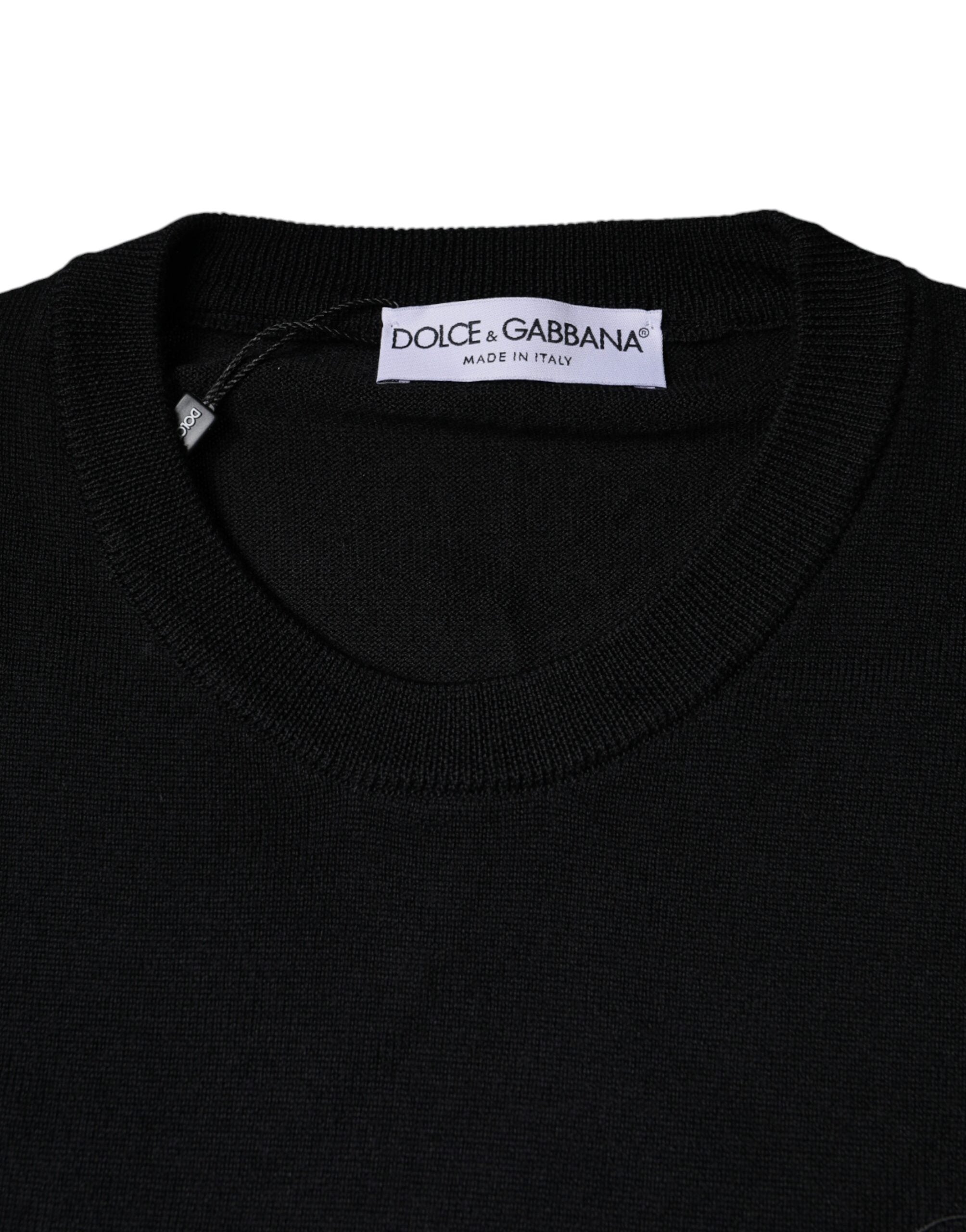 Black Wool Knit Crew Neck Pullover Sweater - ventzia