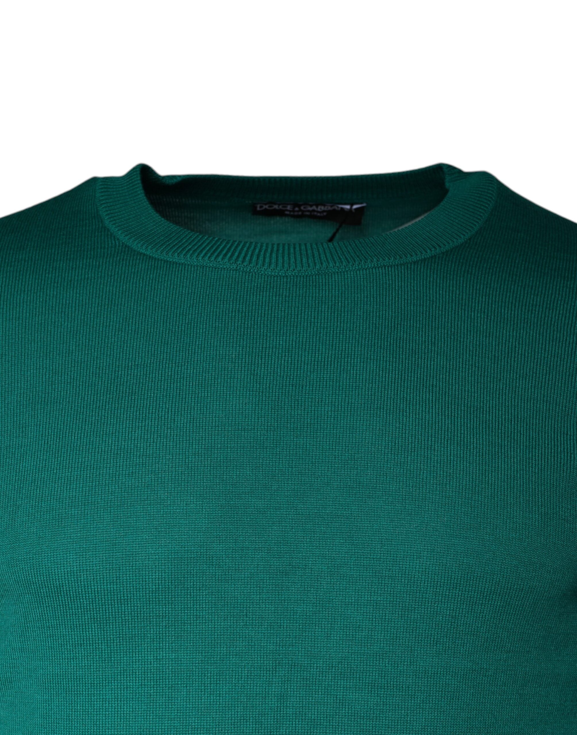 Green Wool Knit Crew Neck Pullover Sweater - ventzia