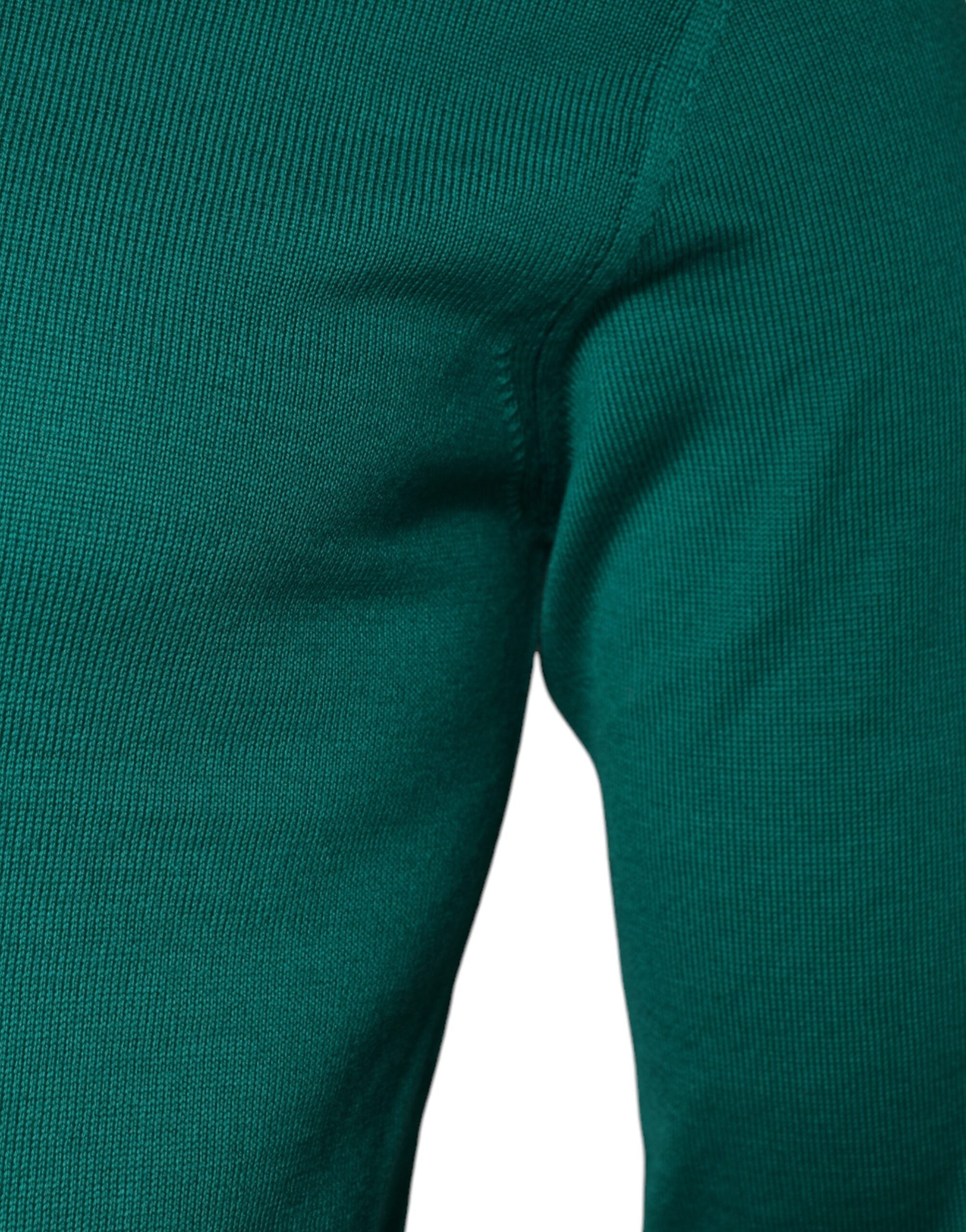 Green Wool Knit Crew Neck Pullover Sweater - ventzia