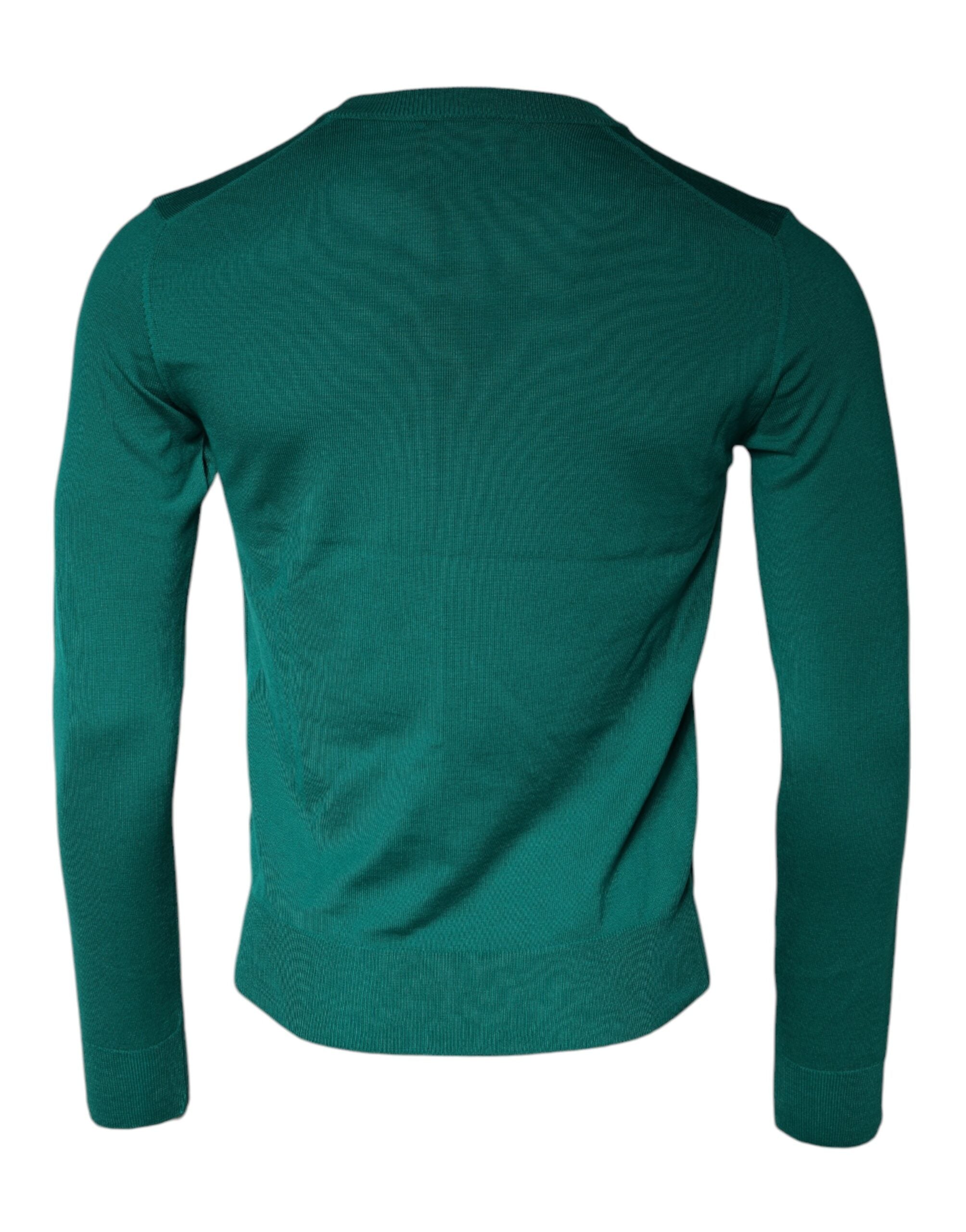 Green Wool Knit Crew Neck Pullover Sweater - ventzia