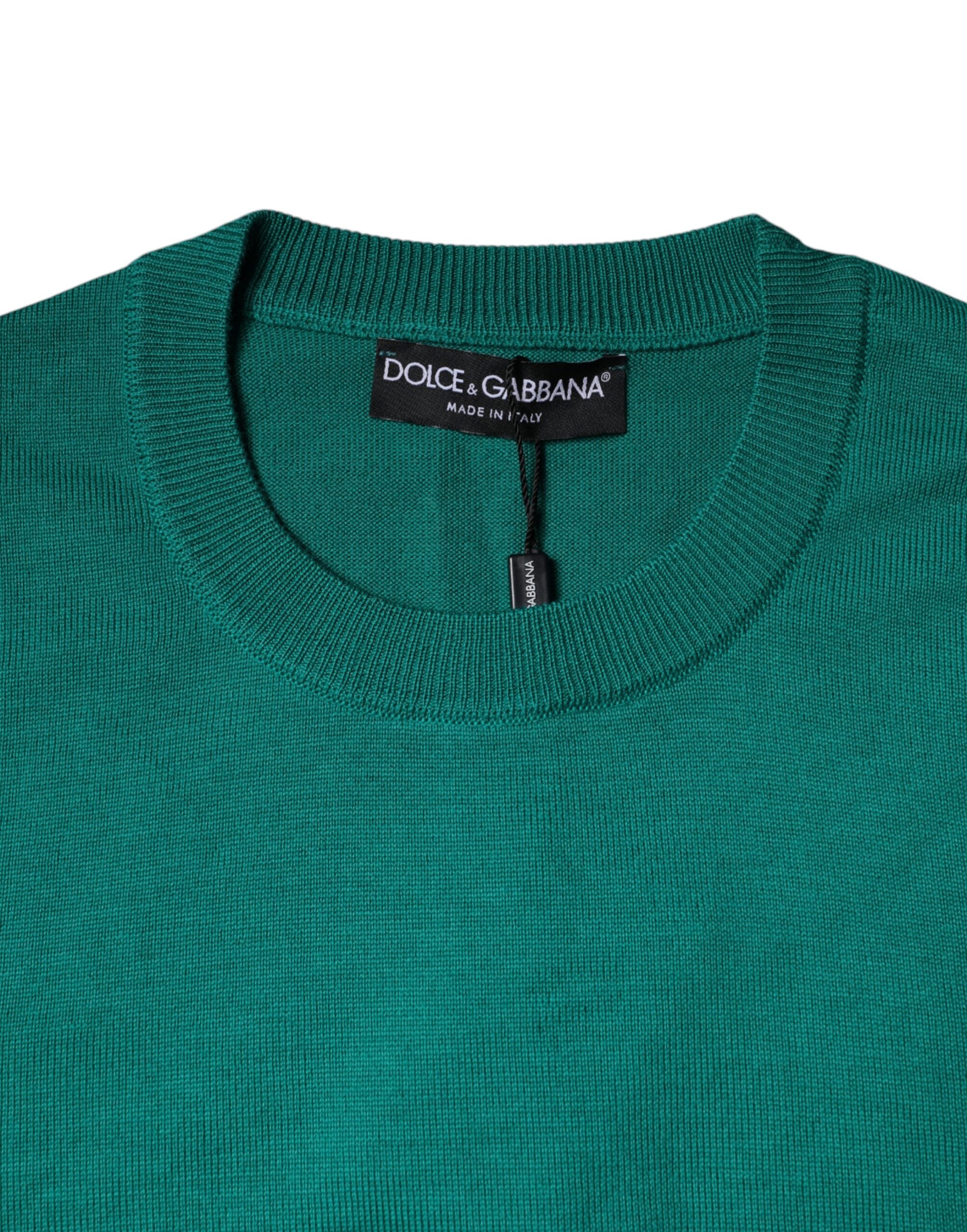 Green Wool Knit Crew Neck Pullover Sweater - ventzia
