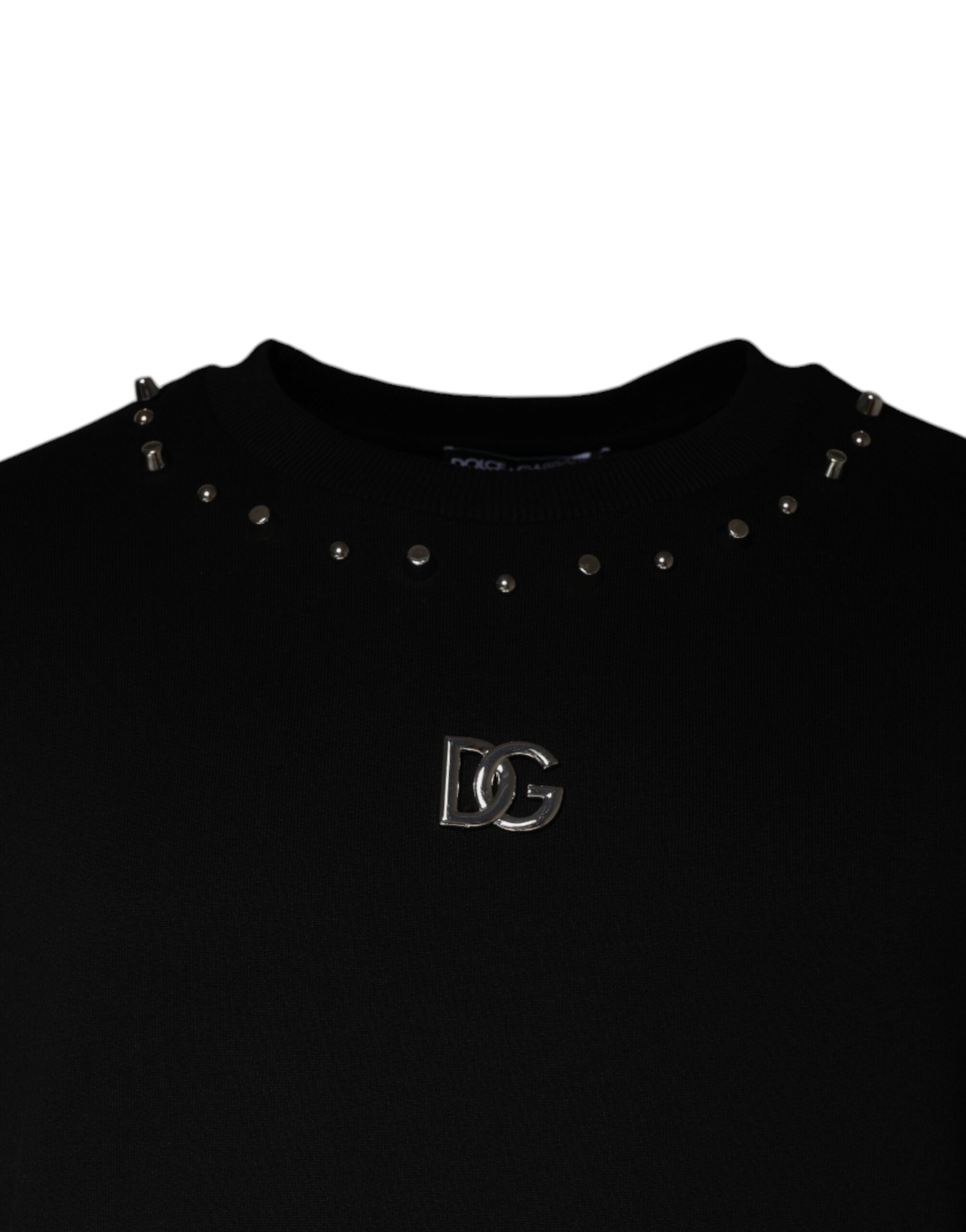 Black Logo Stud Pullover Sweatshirt Sweater - ventzia