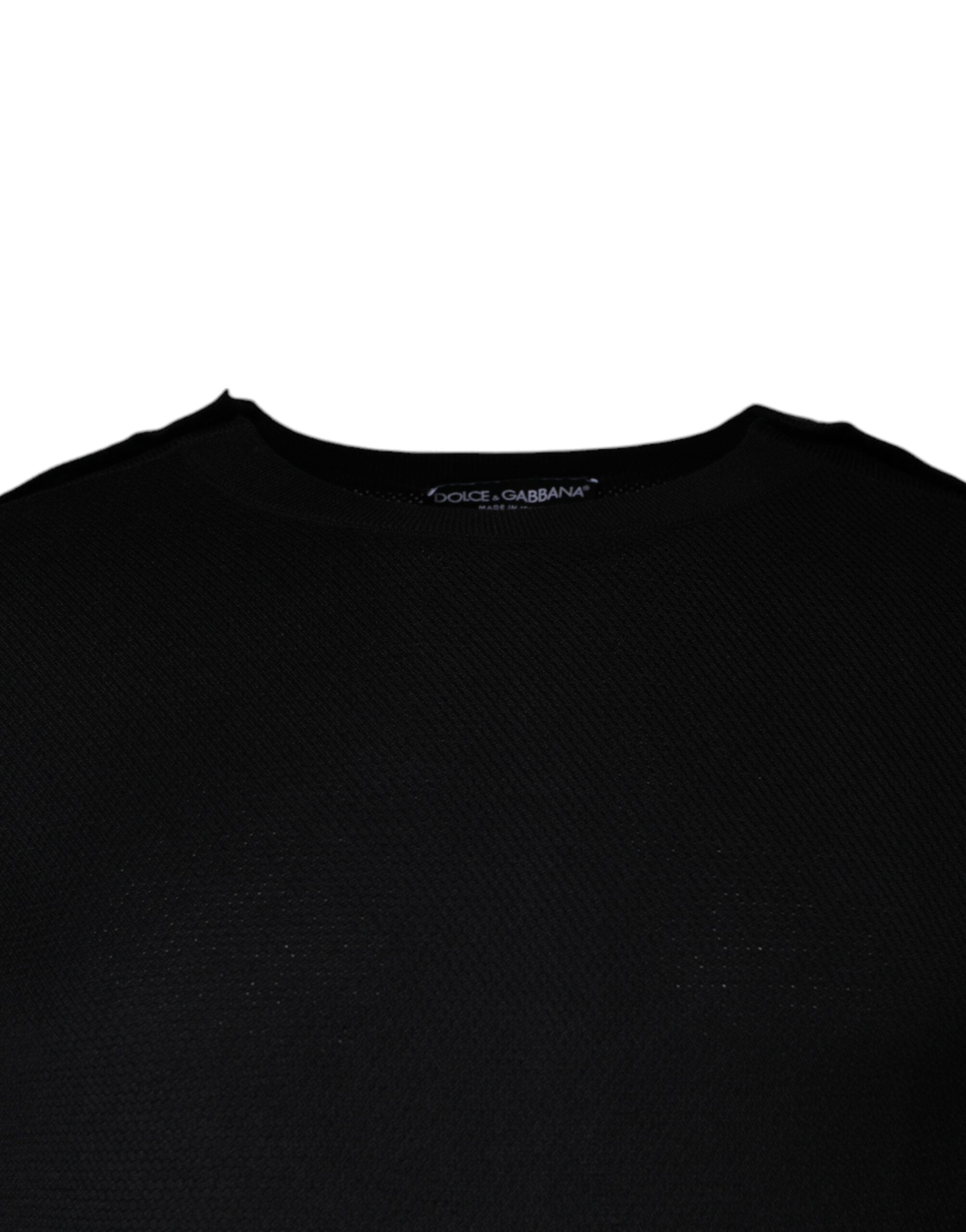 Black Long Sleeve Crew Neck Pullover Sweater - ventzia