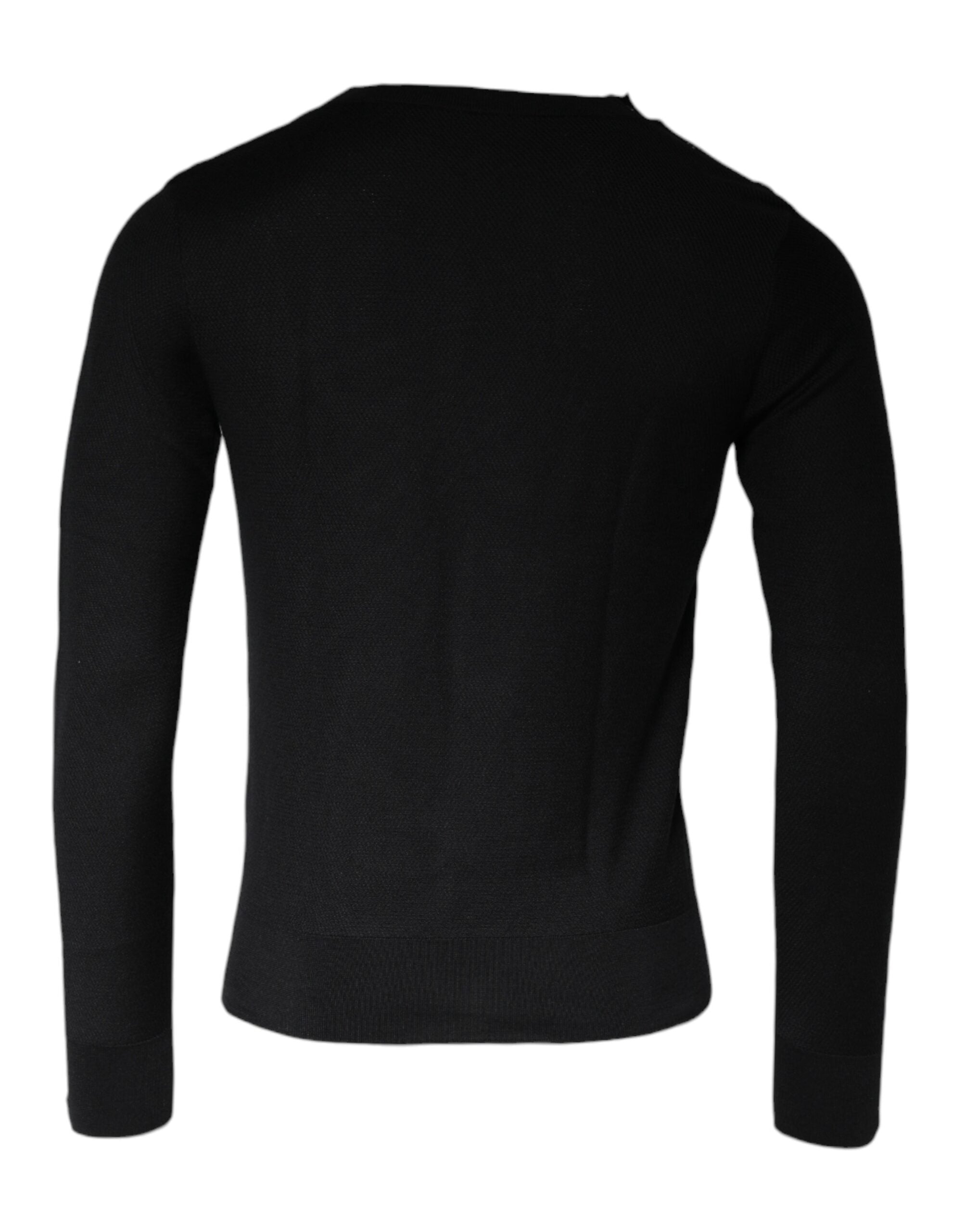Black Long Sleeve Crew Neck Pullover Sweater - ventzia