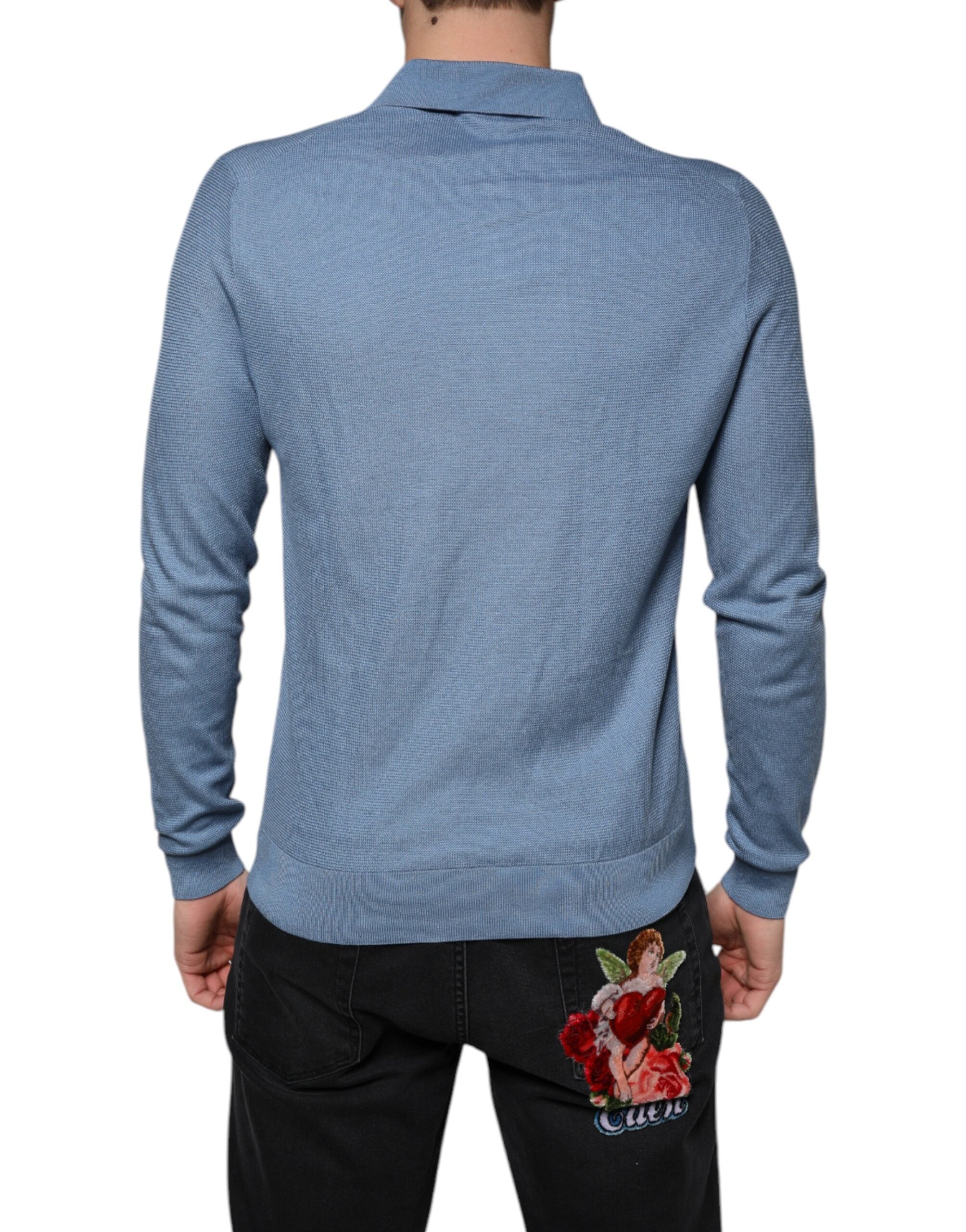 Sky Blue Silk Collared Men Pullover Sweater - ventzia