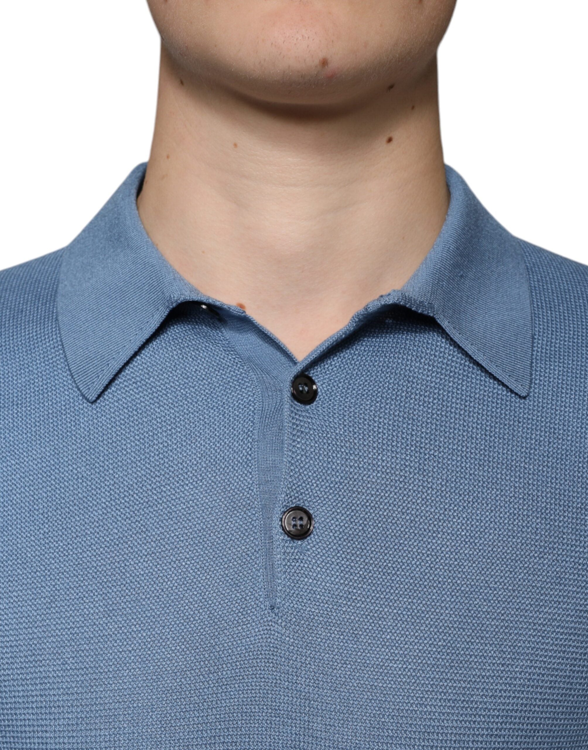 Sky Blue Silk Collared Men Pullover Sweater - ventzia
