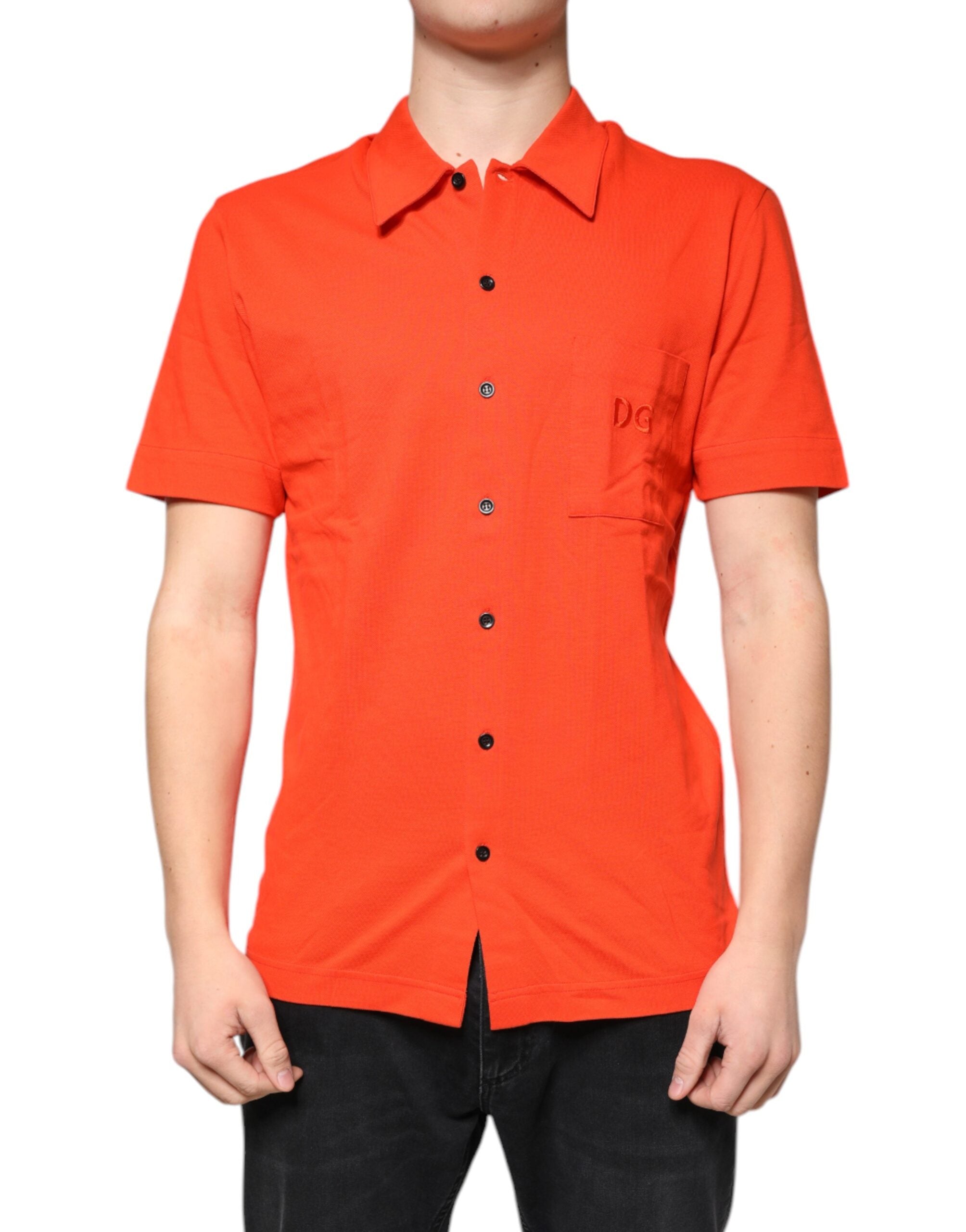 Orange Cotton Button Down Casual Polo Shirt - ventzia