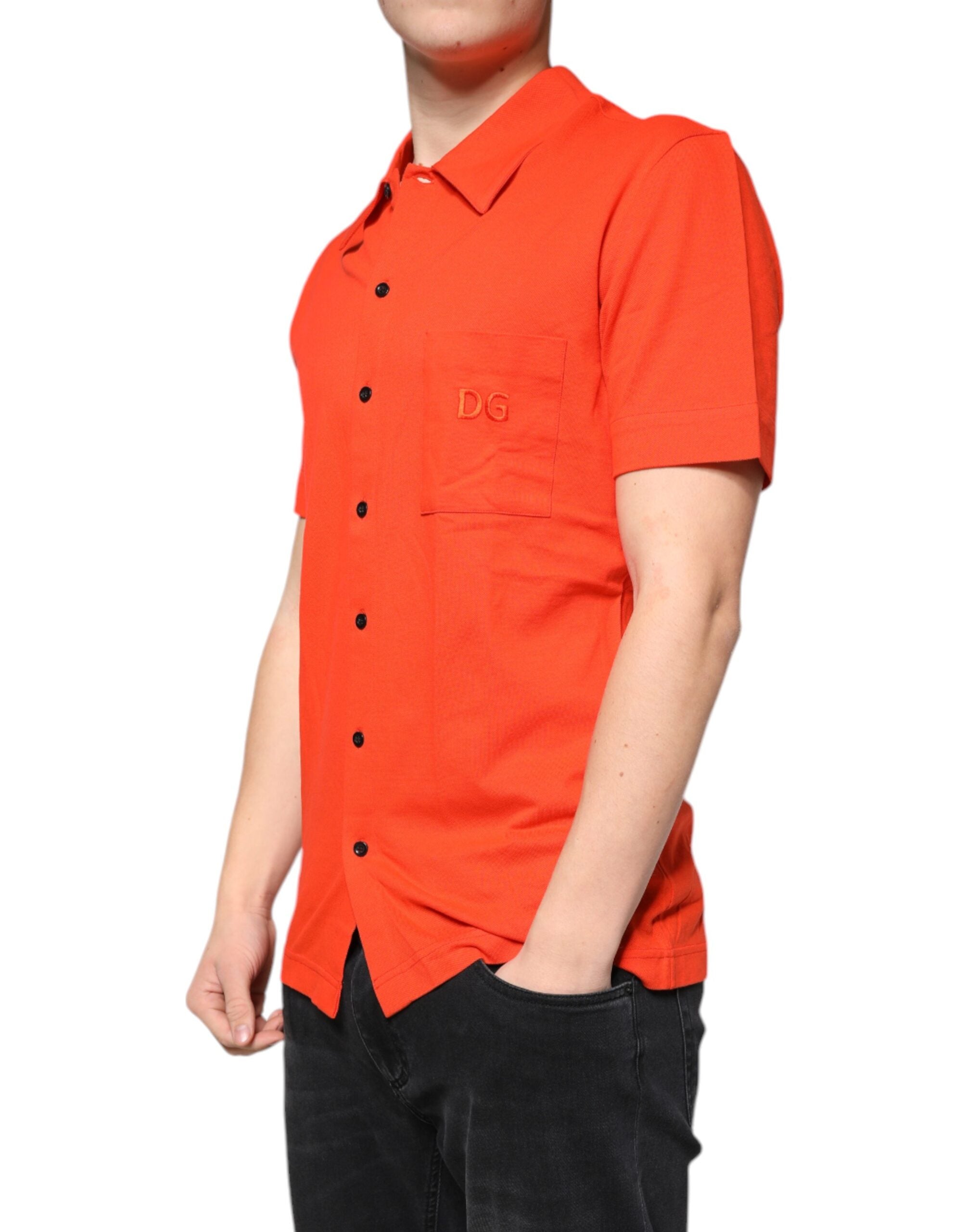 Orange Cotton Button Down Casual Polo Shirt - ventzia