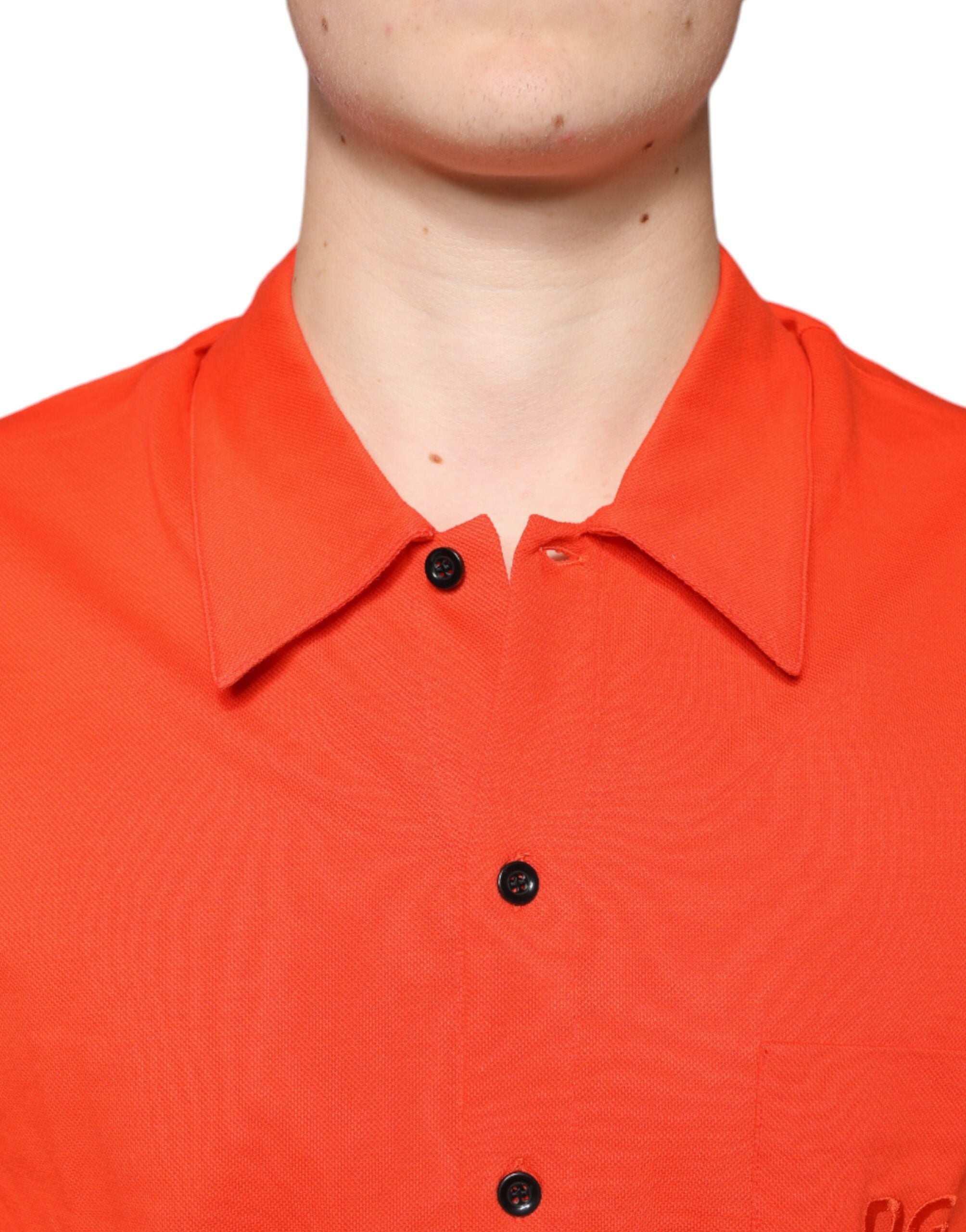 Orange Cotton Button Down Casual Polo Shirt - ventzia