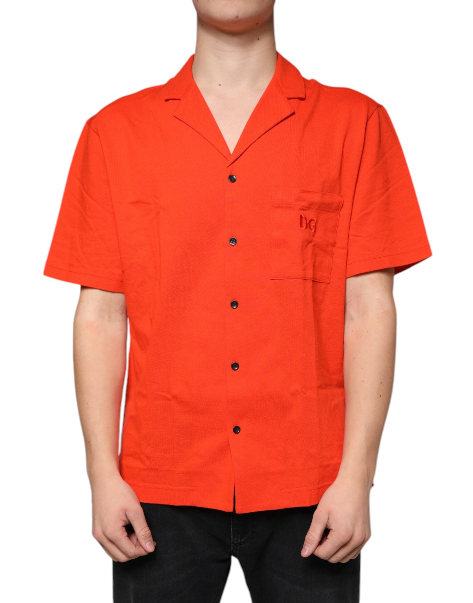 Orange Cotton Button Down Casual Polo Shirt - ventzia