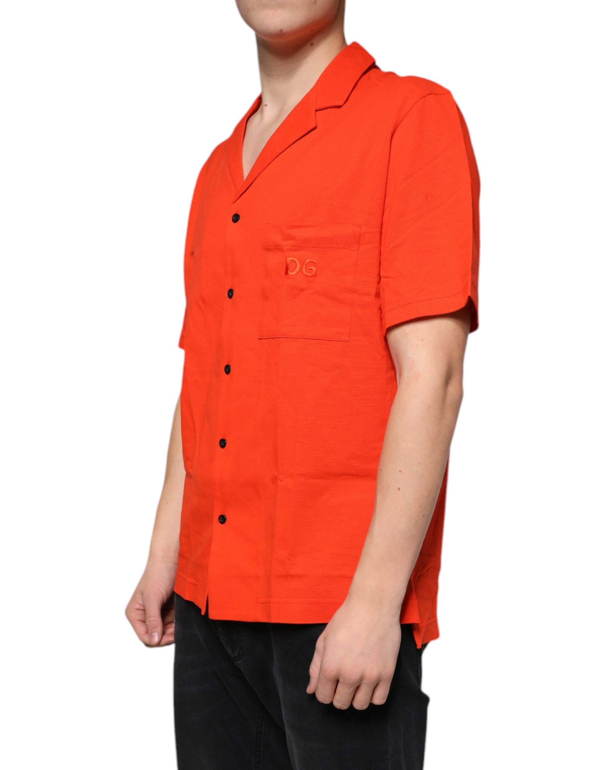 Orange Cotton Button Down Casual Polo Shirt - ventzia
