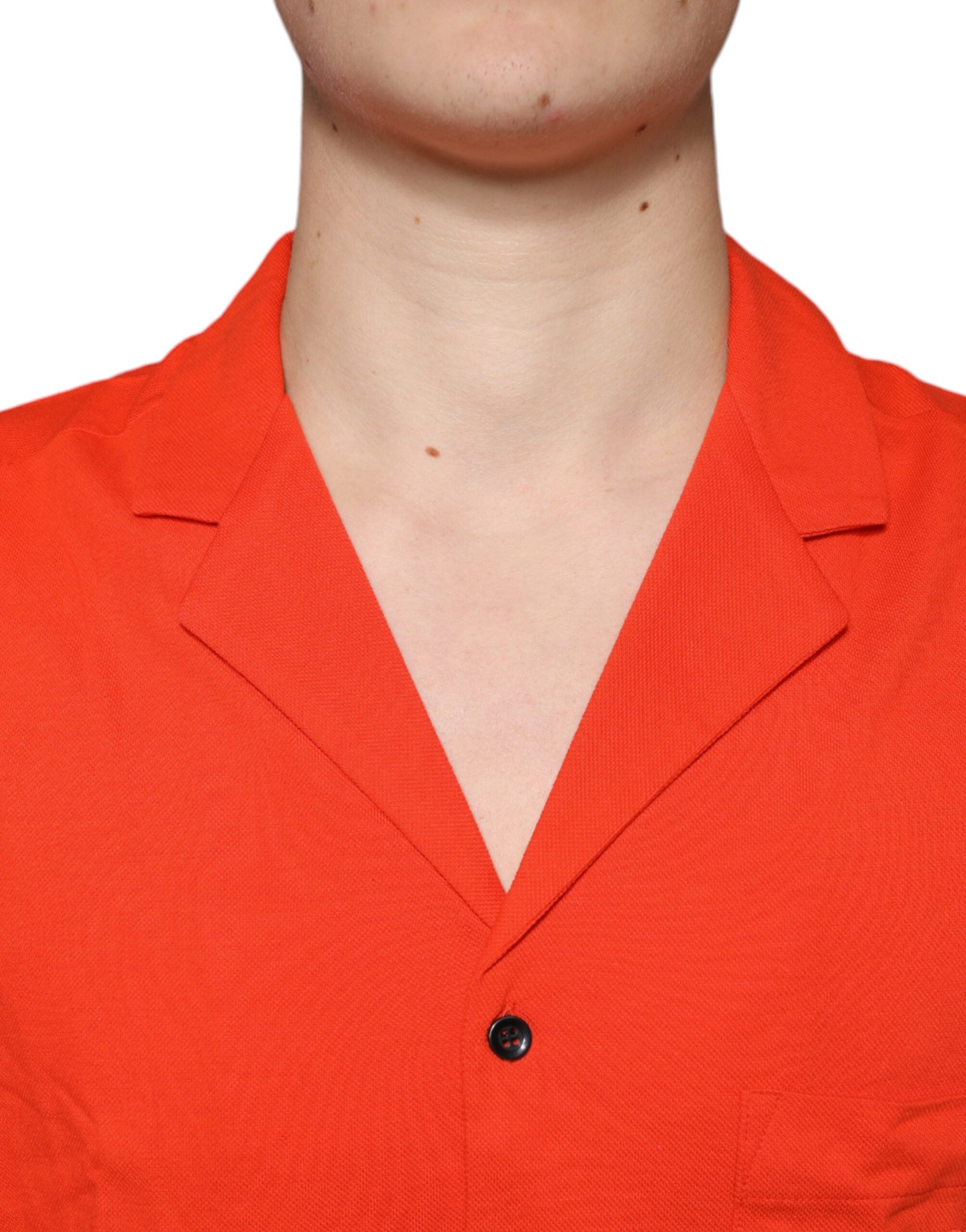 Orange Cotton Button Down Casual Polo Shirt - ventzia