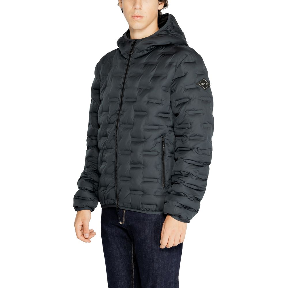 Blue Polyester Full-Length Jacket - ventzia