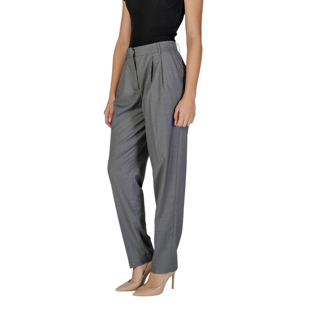 Gray Polyester Casual Pants