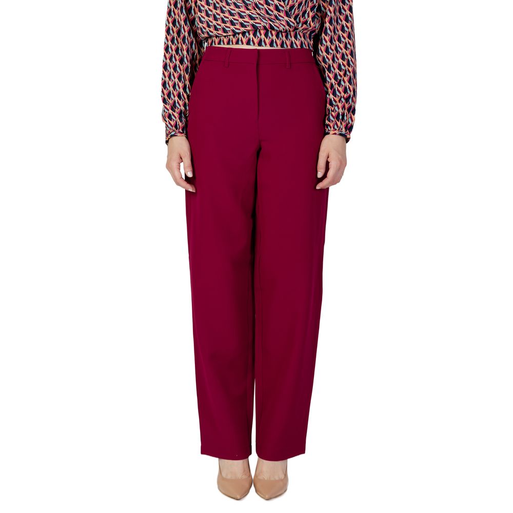 Bordeaux Polyester Casual Pants