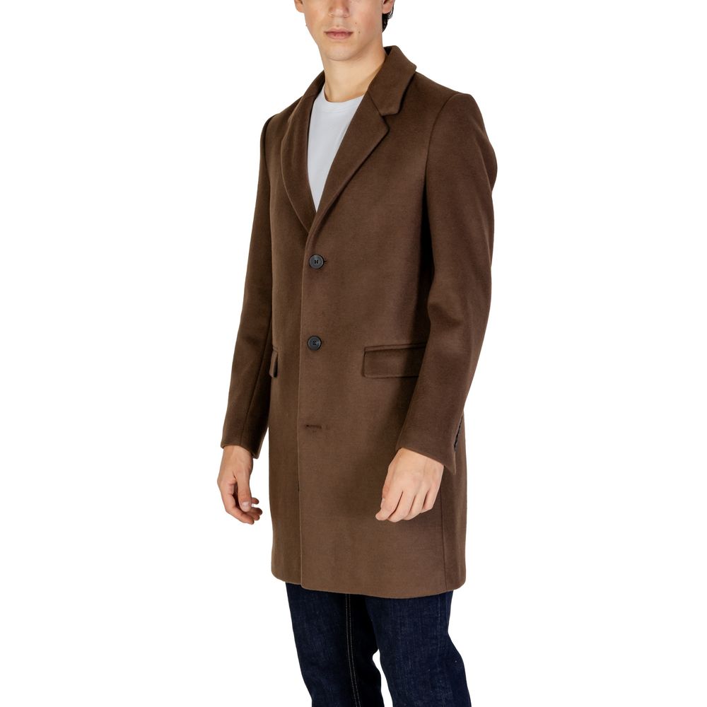 Brown Polyester Coat - ventzia