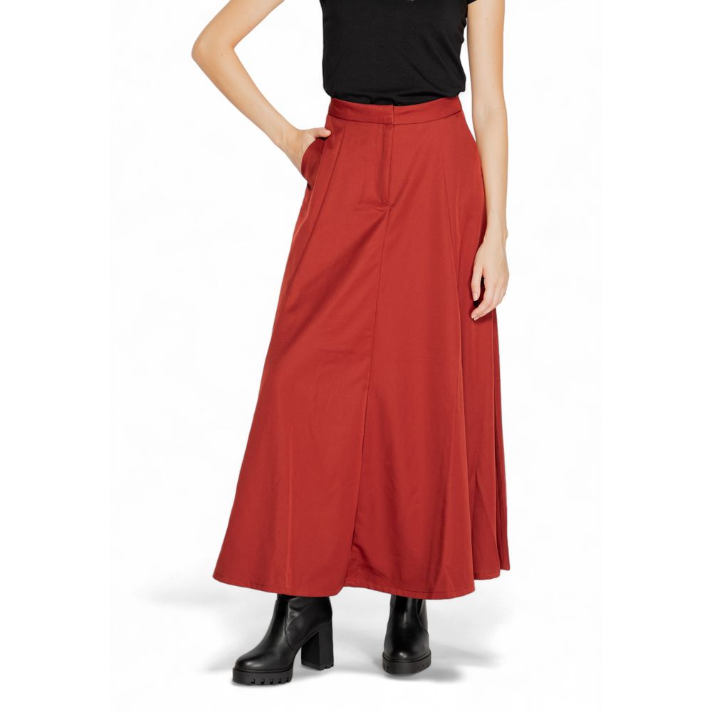 Red Polyester Long Skirt